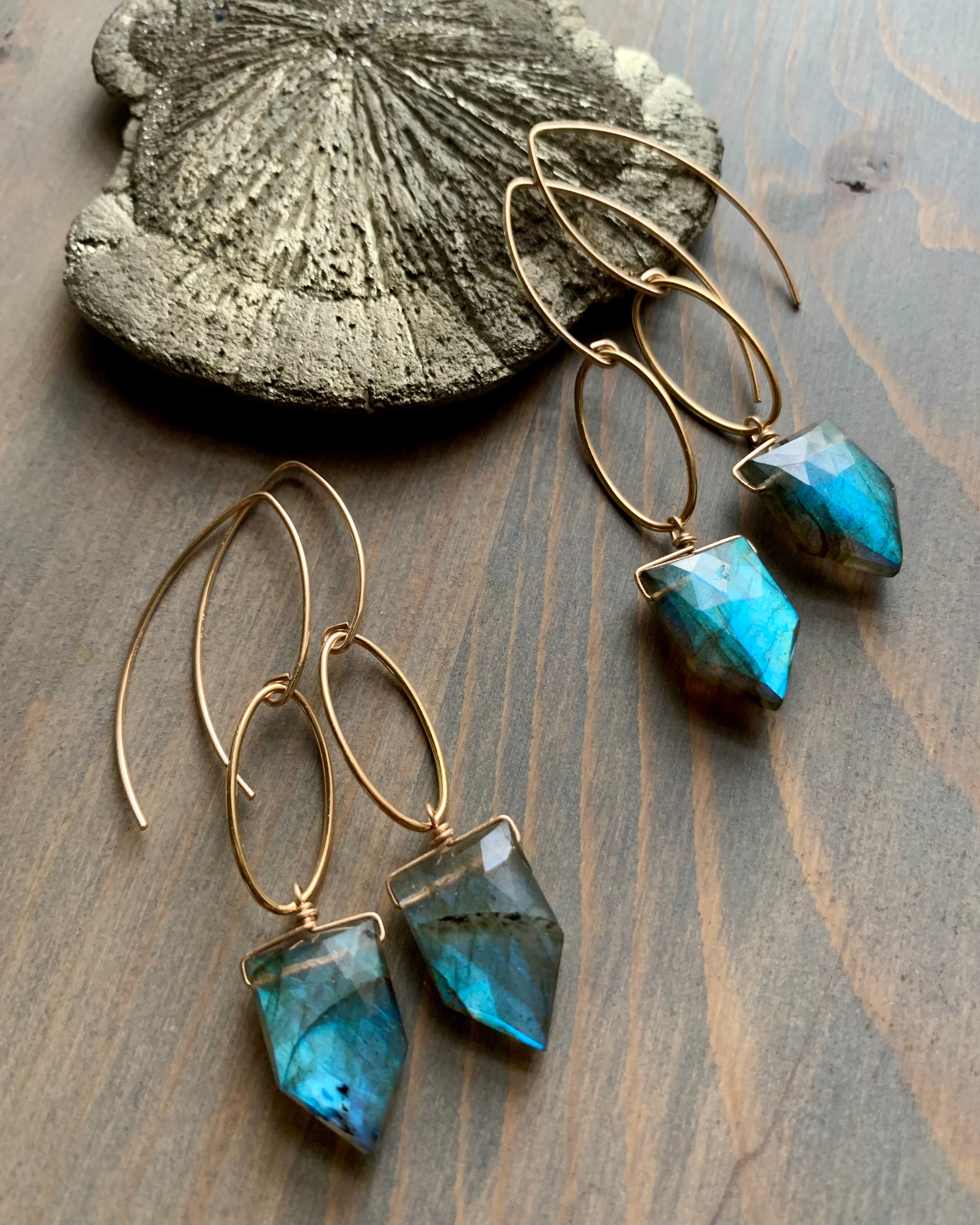 • IO - ARROWS • labradorite gold dangle earrings