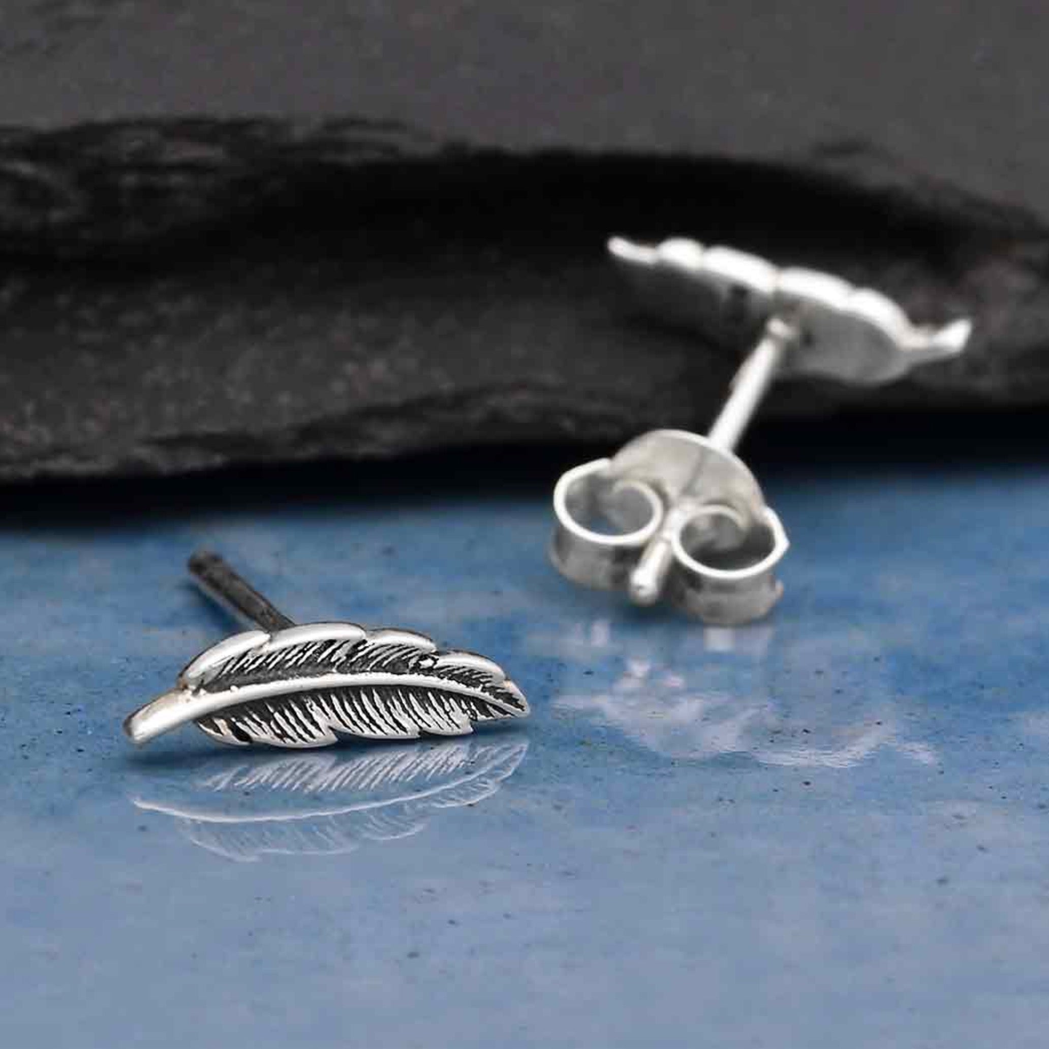 •LIL' FEATHER• recycled silver stud earrings