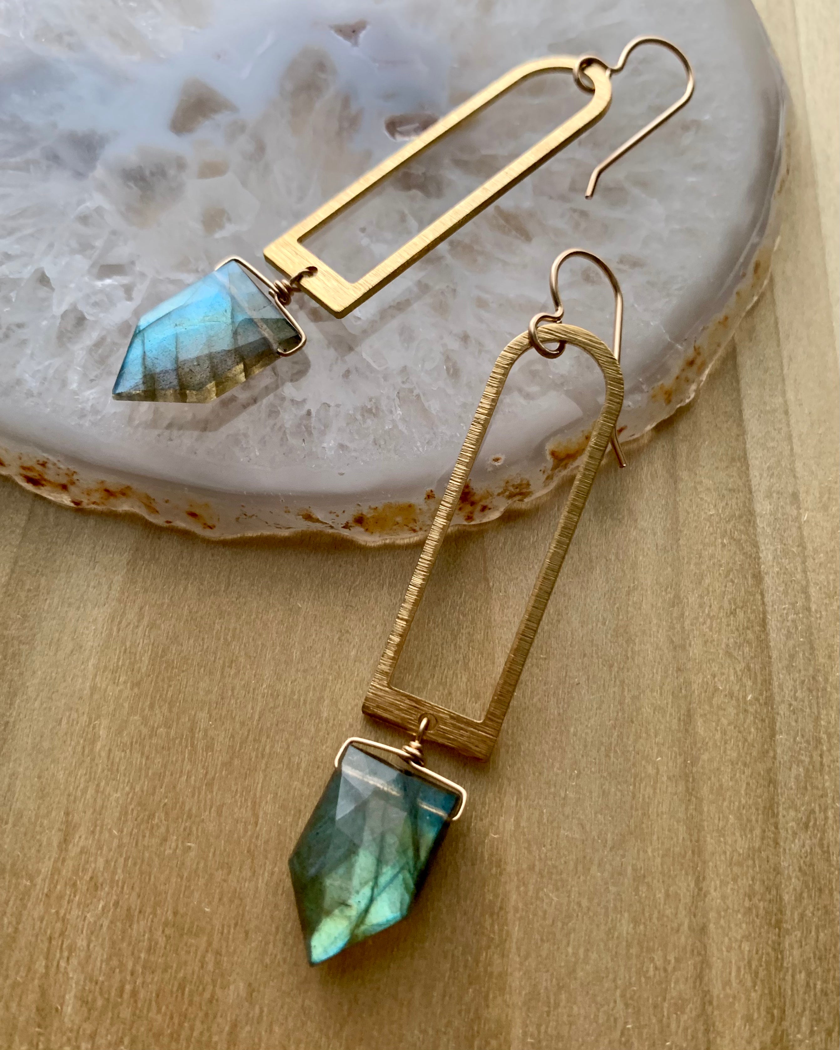 • PORTAL • labradorite + gold mixed metal dangle earrings