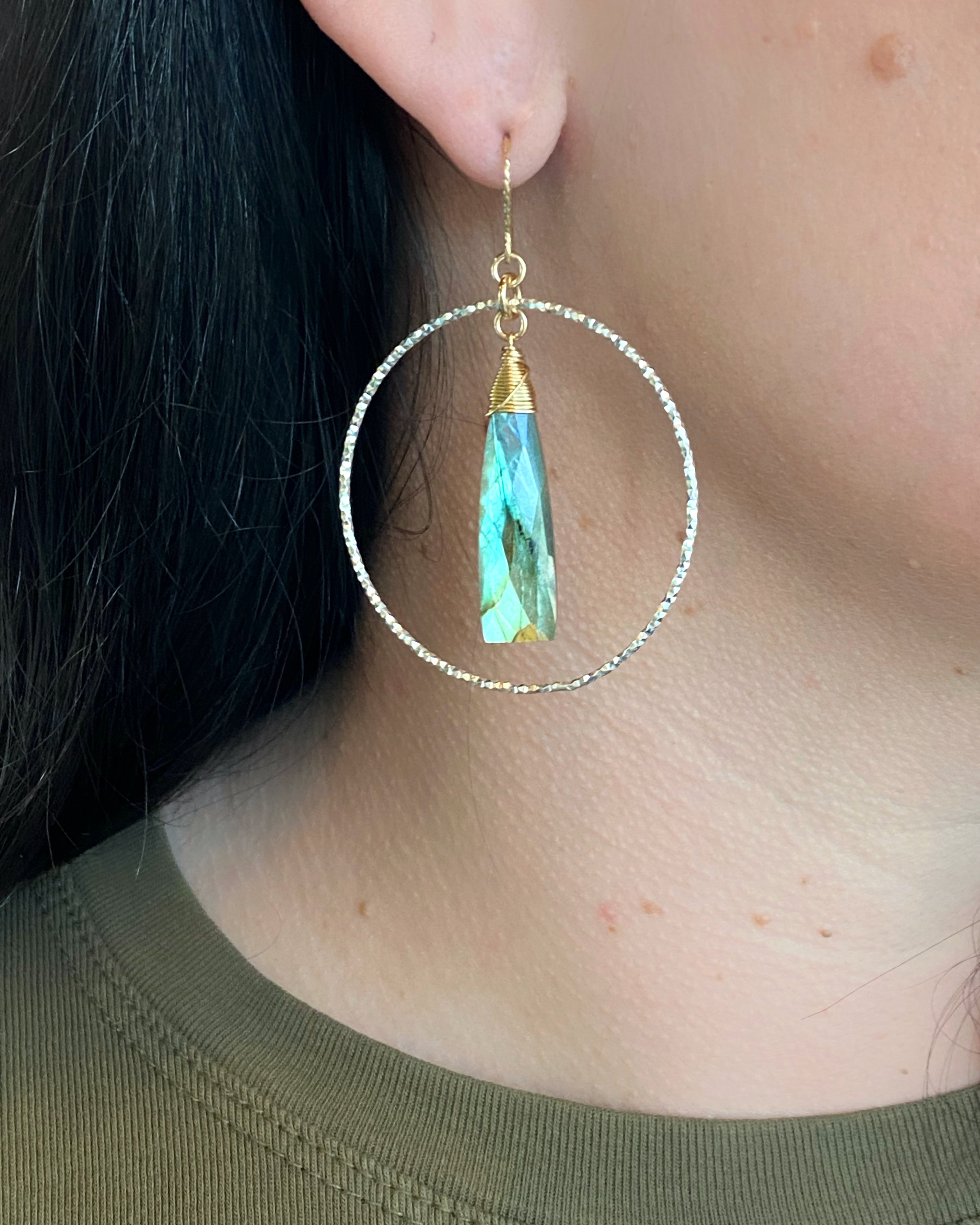 • ECLIPSED • labradorite mixed metal hoop earrings
