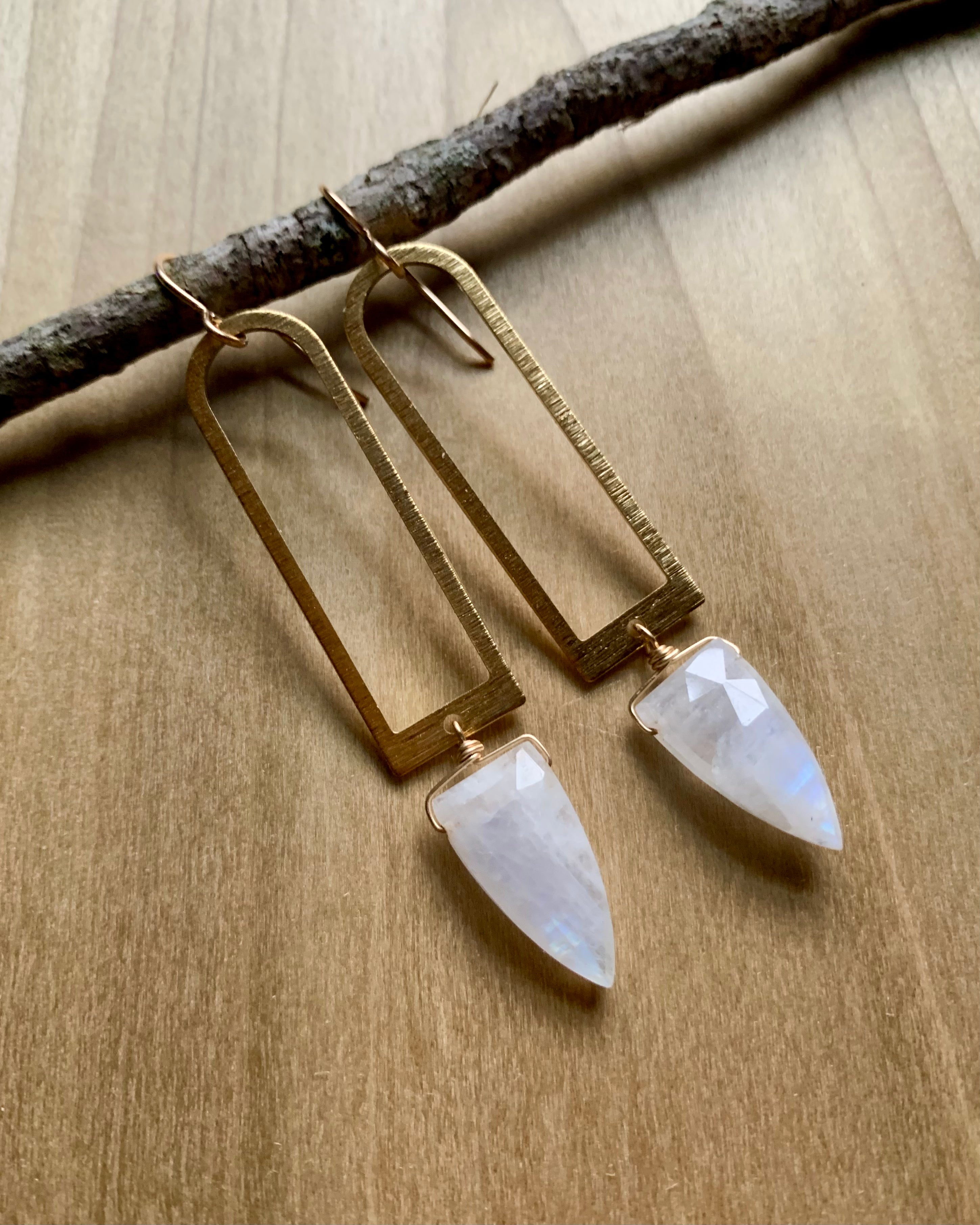 • PORTAL • rainbow moonstone + gold mixed metal dangle earrings