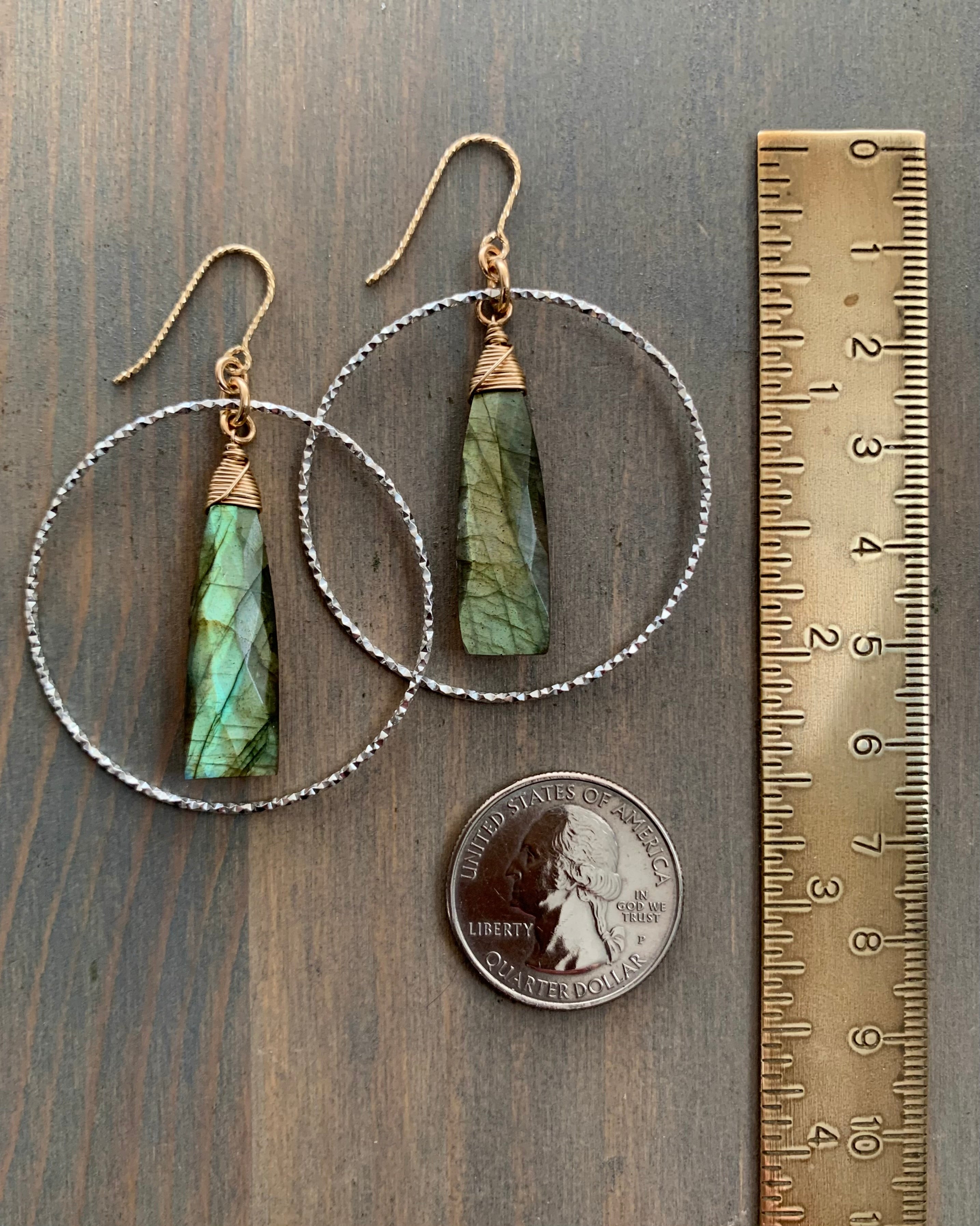• ECLIPSED • labradorite mixed metal hoop earrings