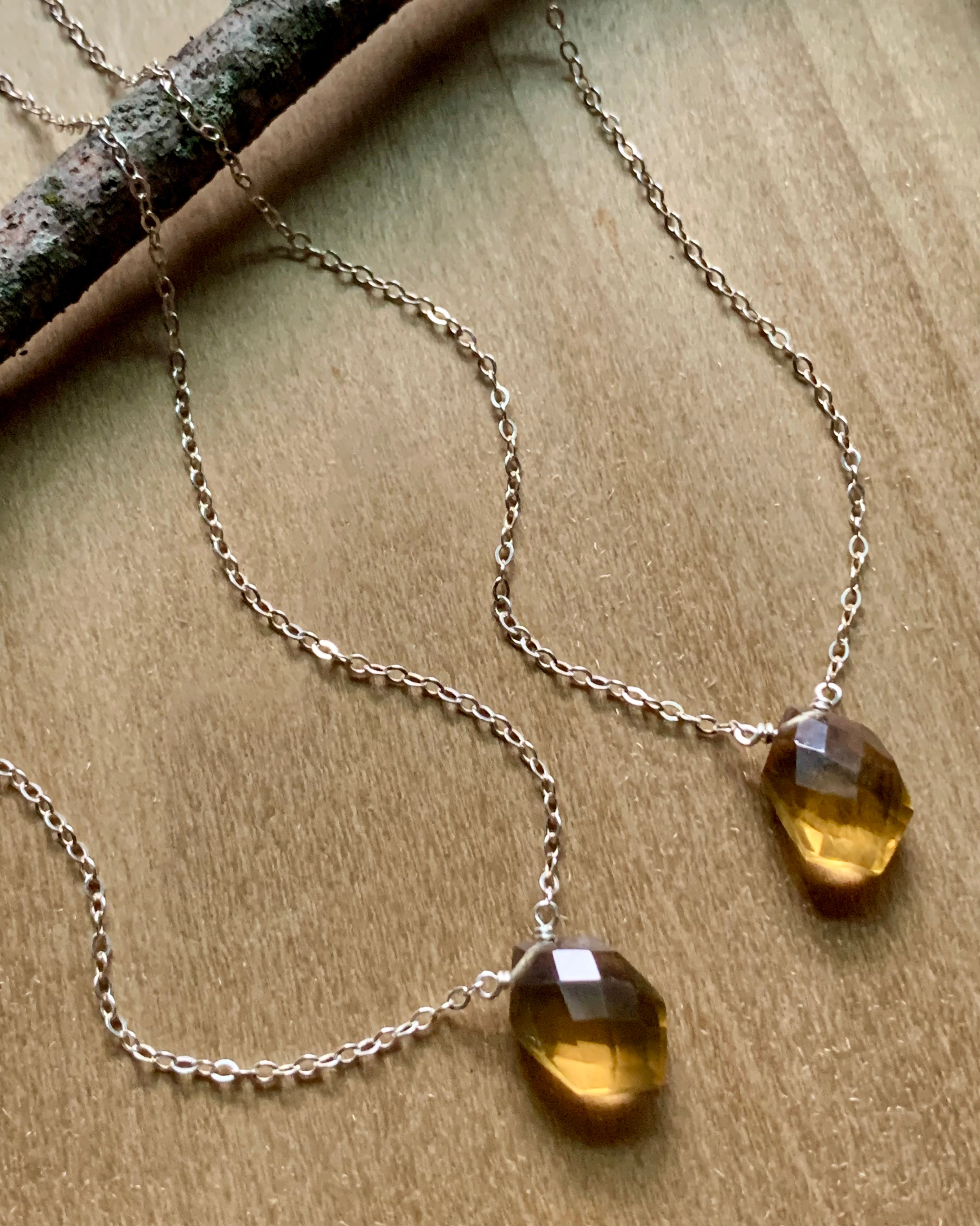 • STRAY • faceted citrine hex + silver necklace
