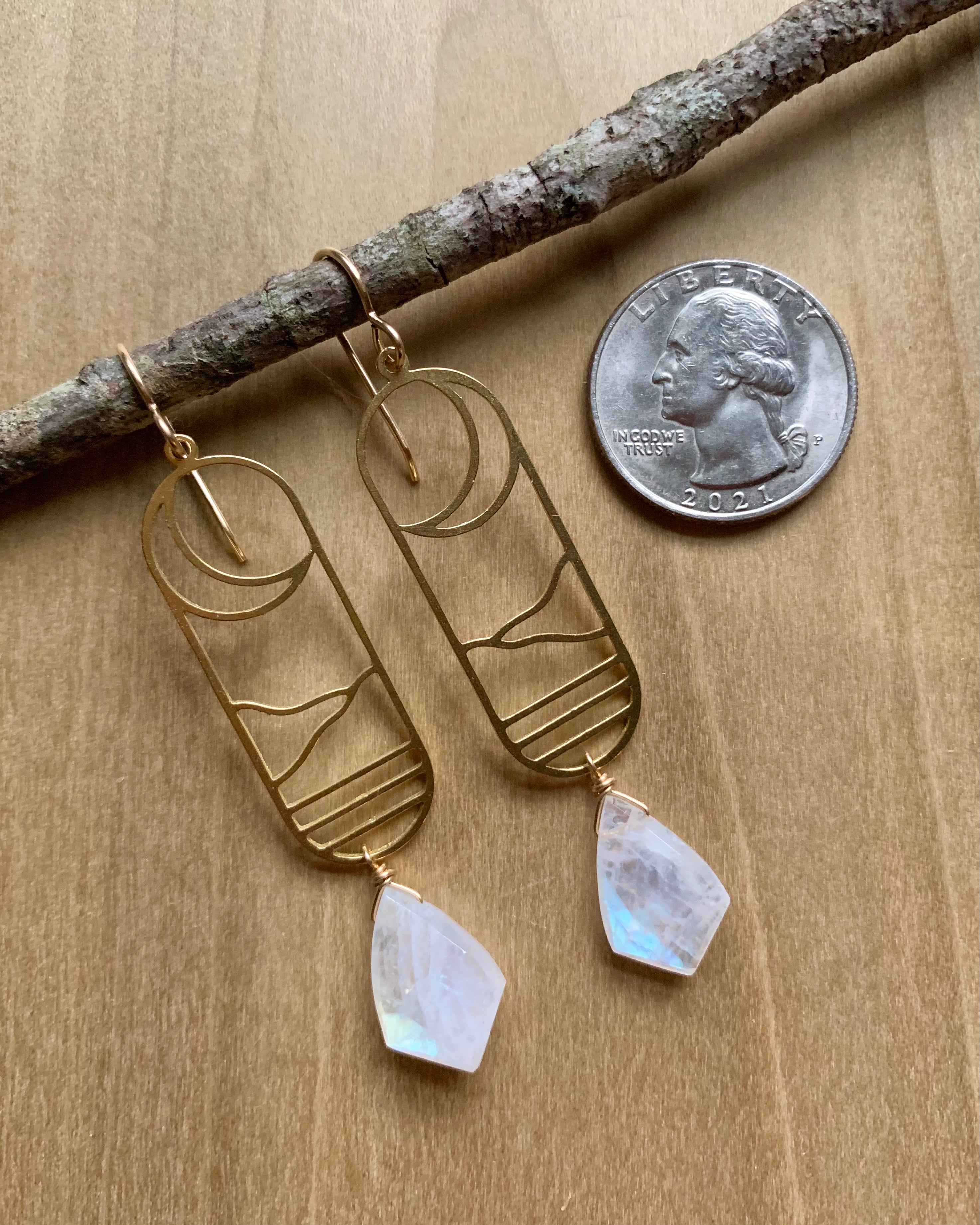 •CRESCENT COVE• rainbow moonstone + gold dangle earrings