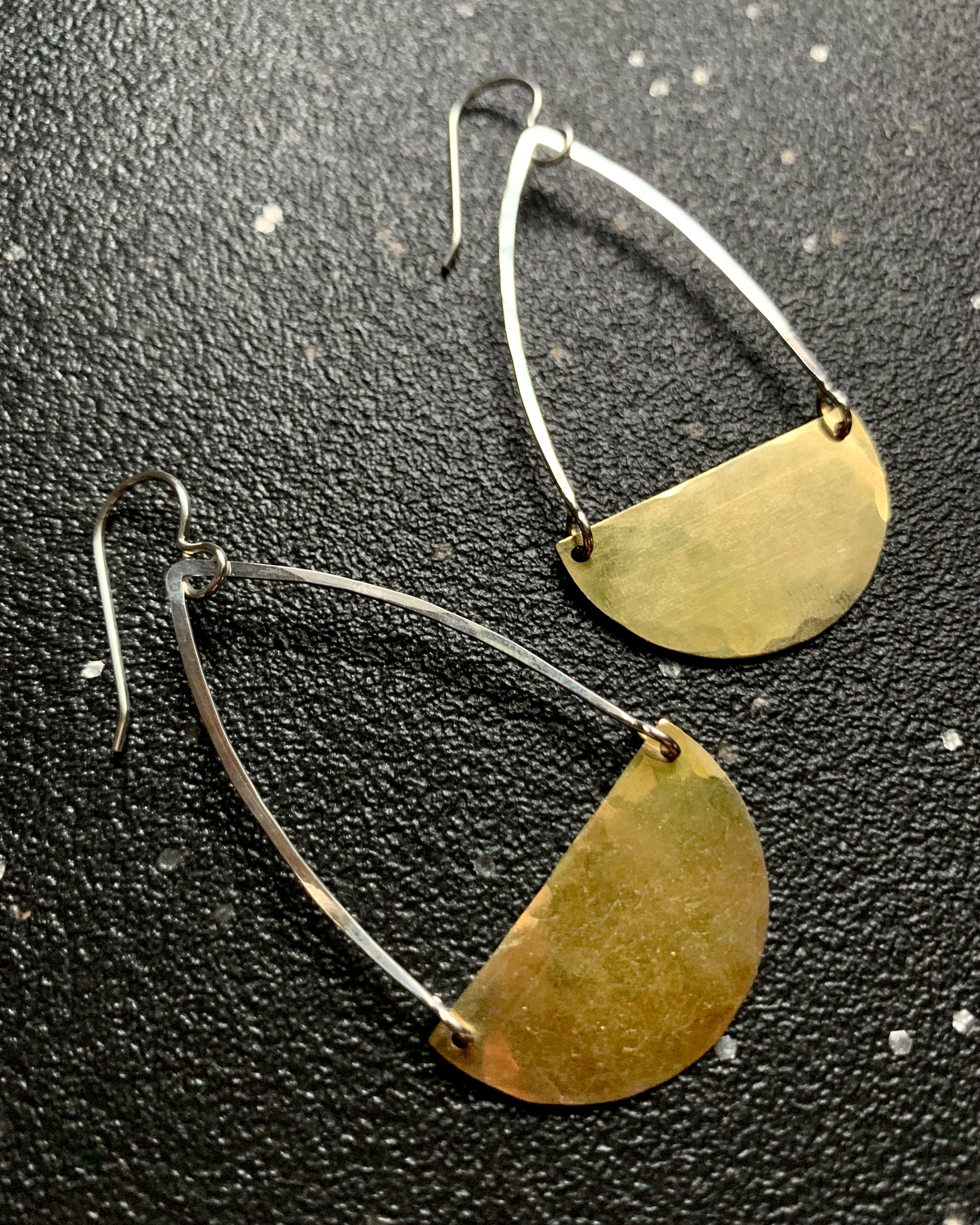 •SMALL SEMICIRCLE•  mixed metal dangle earrings