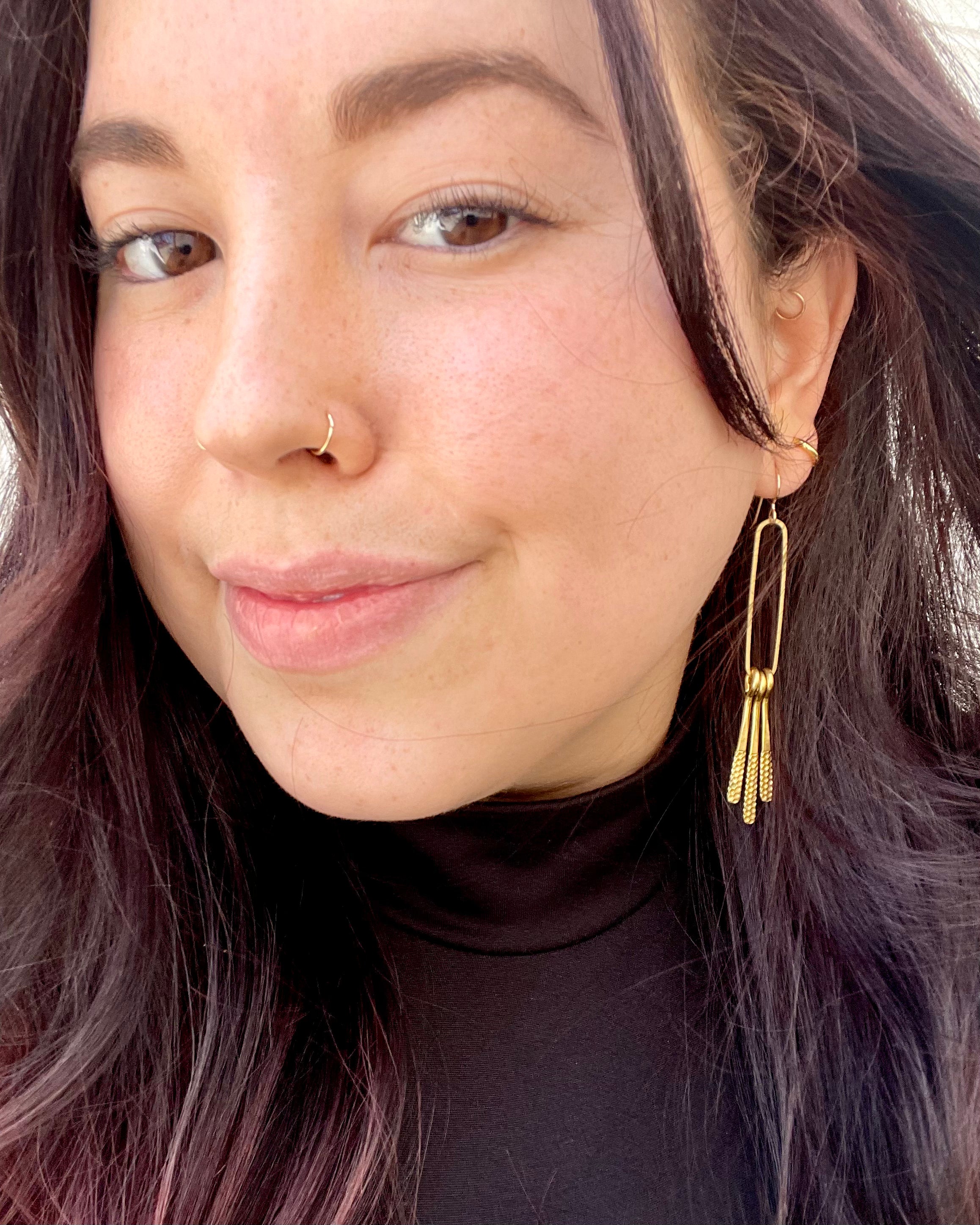 • FRINGE BENEFITS-1 •  gold mixed metal dangle earrings