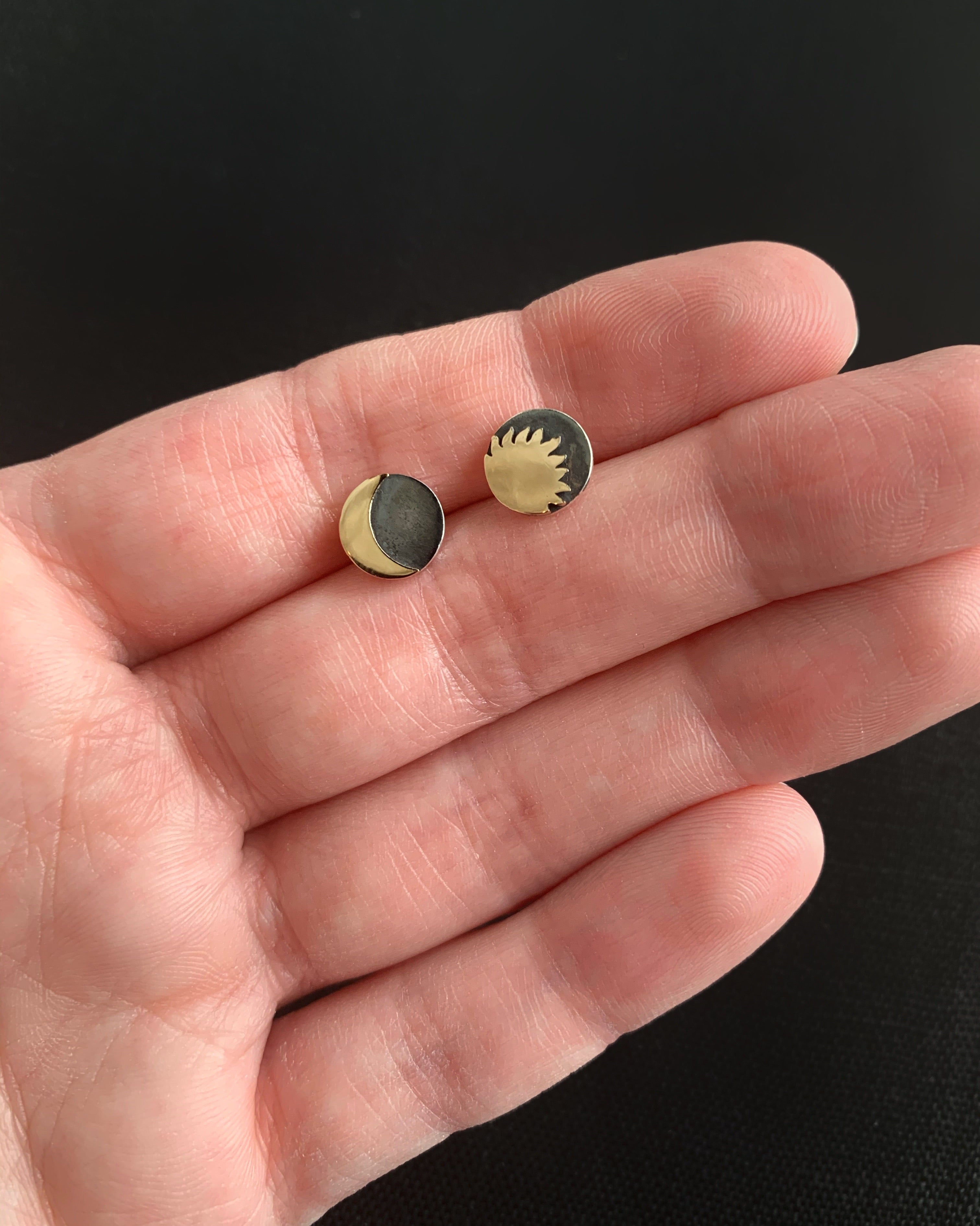 •SUN & MOON• recycled silver & bronze stud earrings