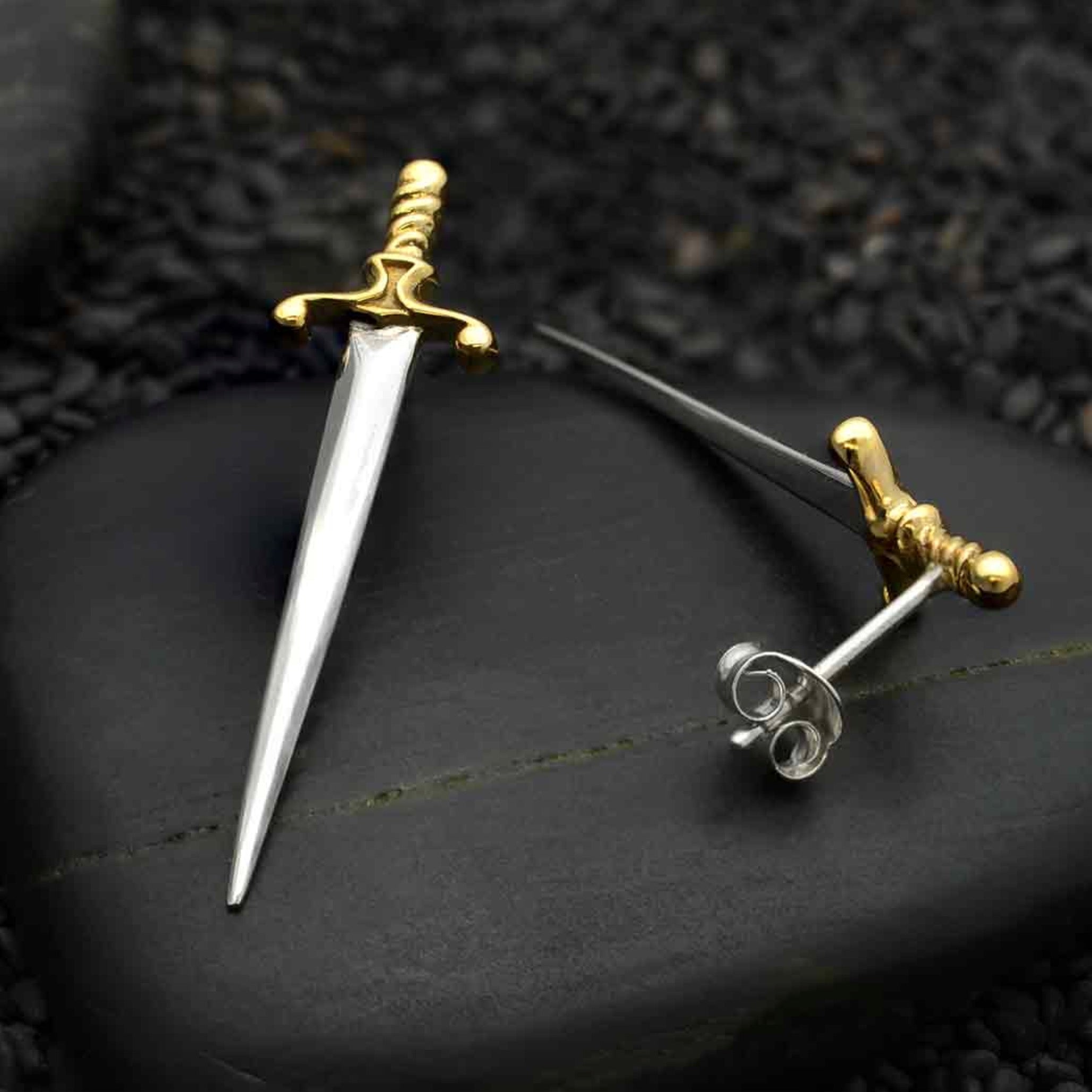 •DAGGERS• recycled silver & bronze stud earrings