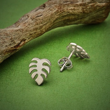 •SMALL FLAT MONSTERA• recycled silver stud earrings