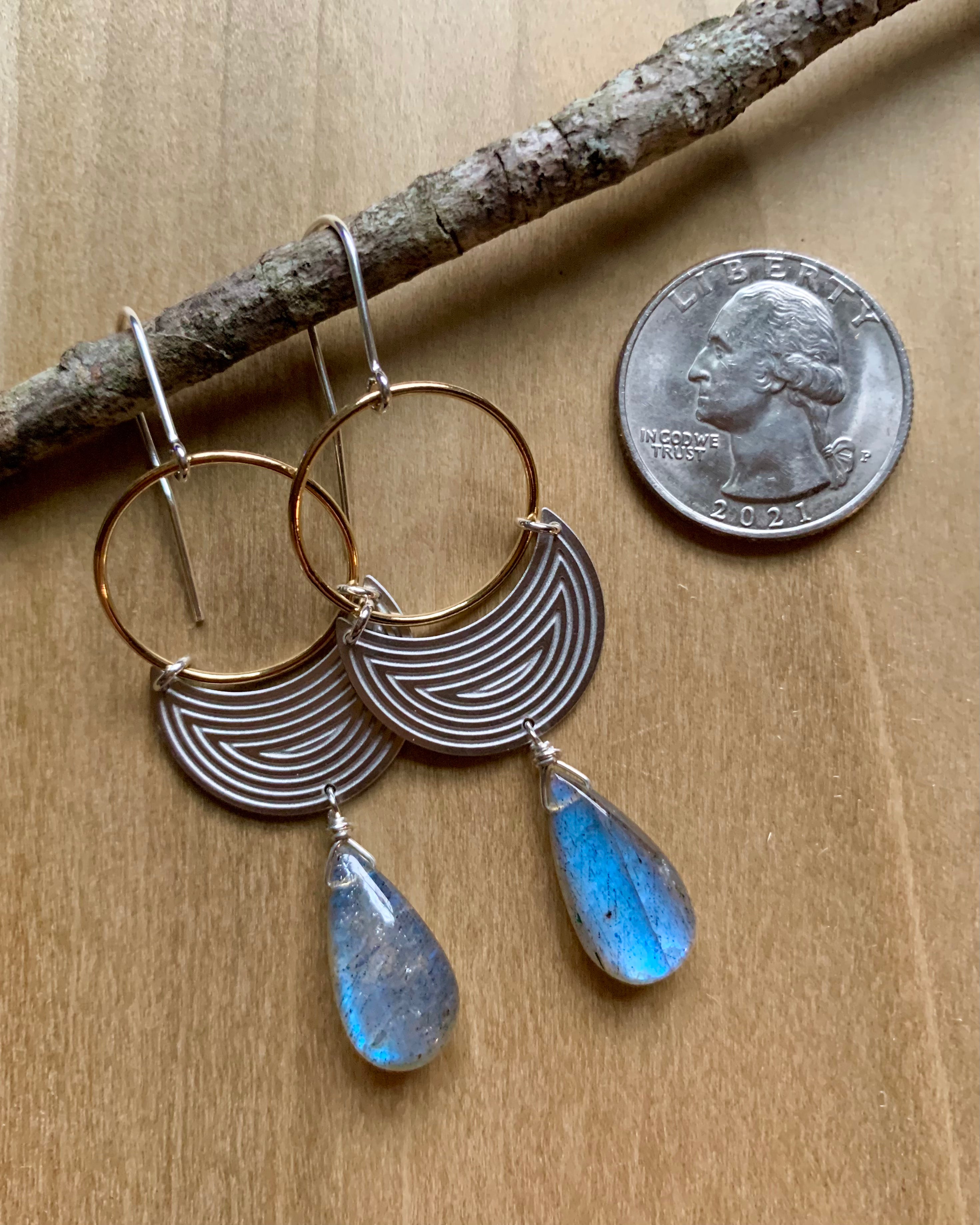 • MOON SHADOW • labradorite + mixed metal dangle earrings