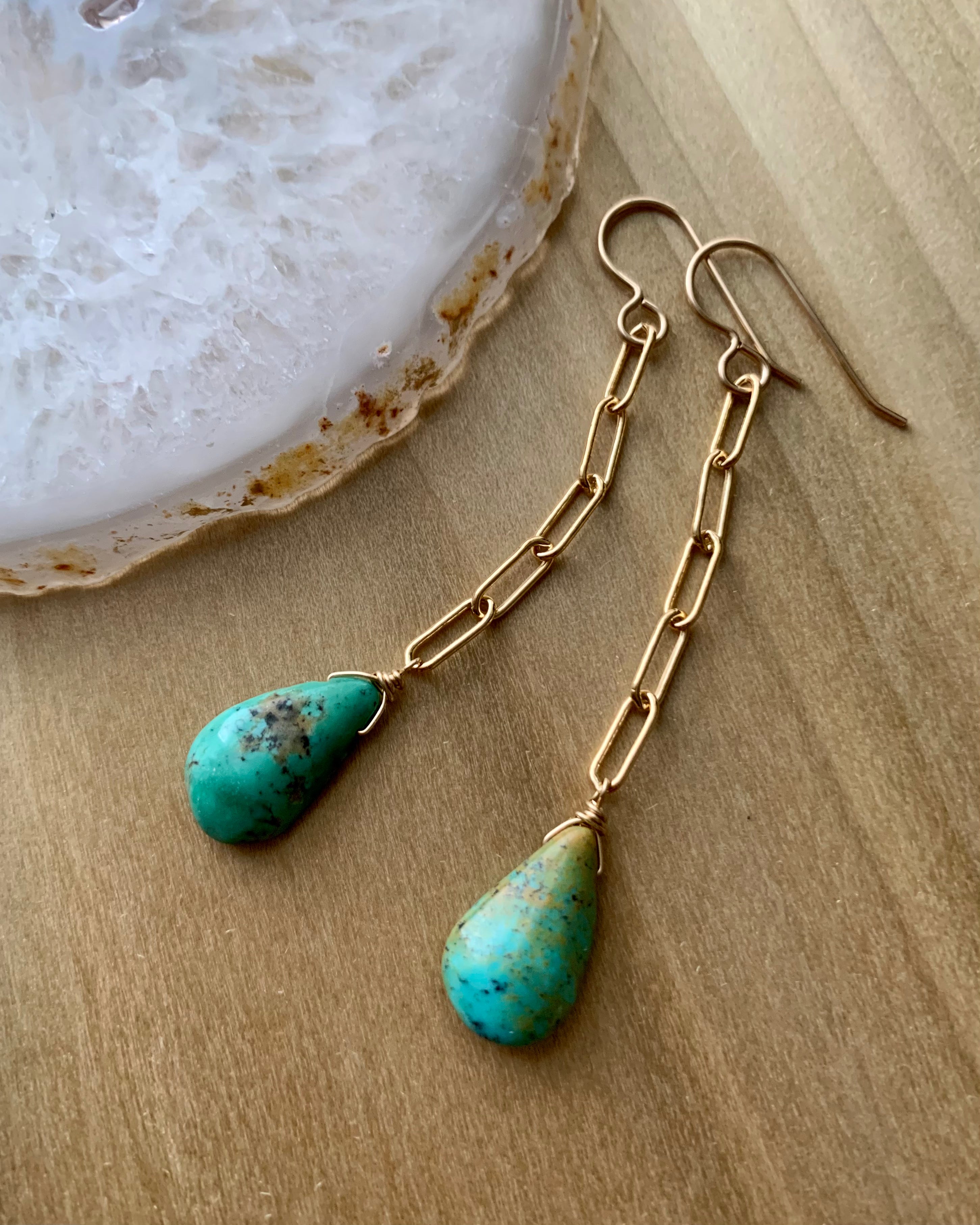 • LINKED • turquoise + gold dangle earrings