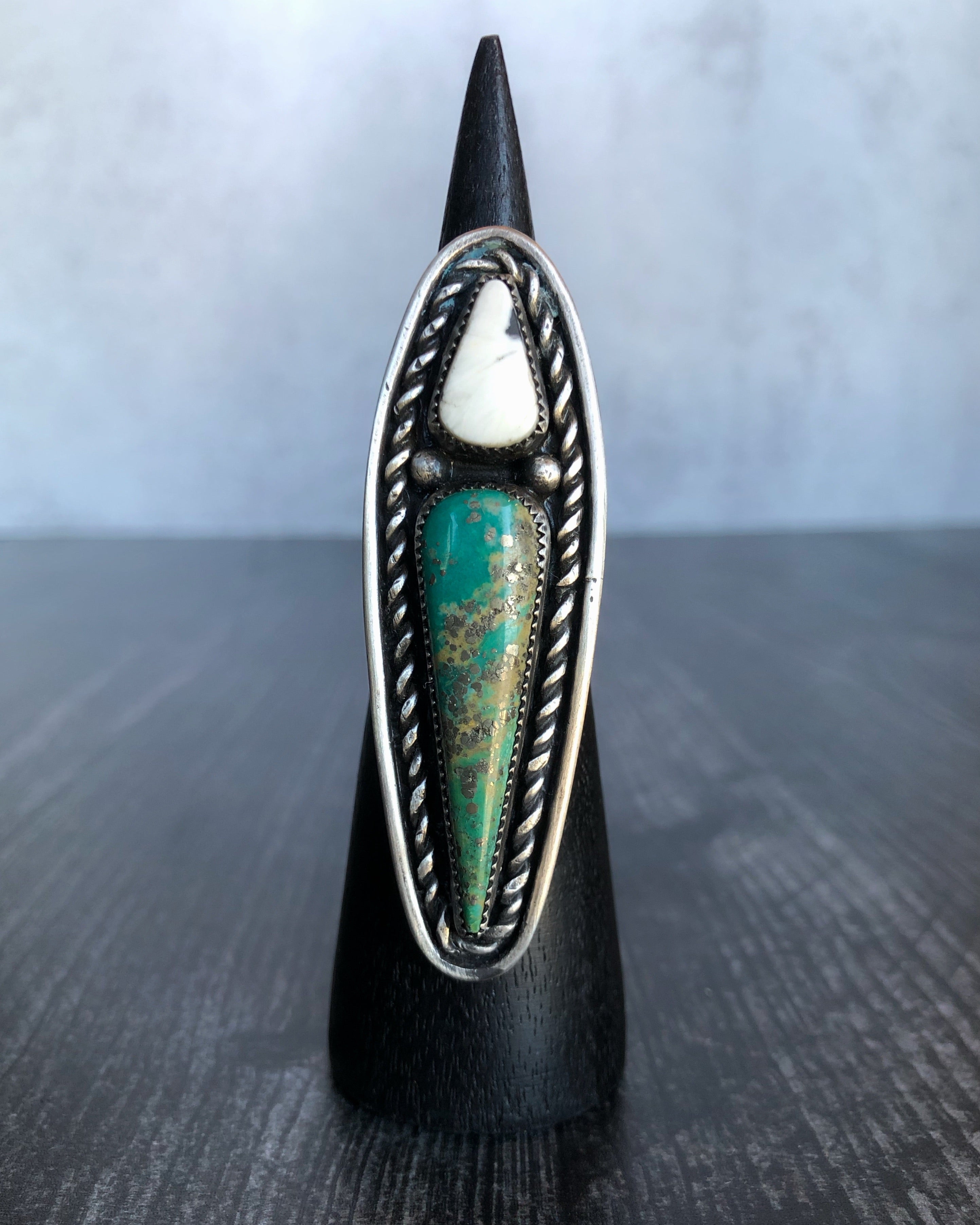 • CLAW • white buffalo, turquoise + silver ring