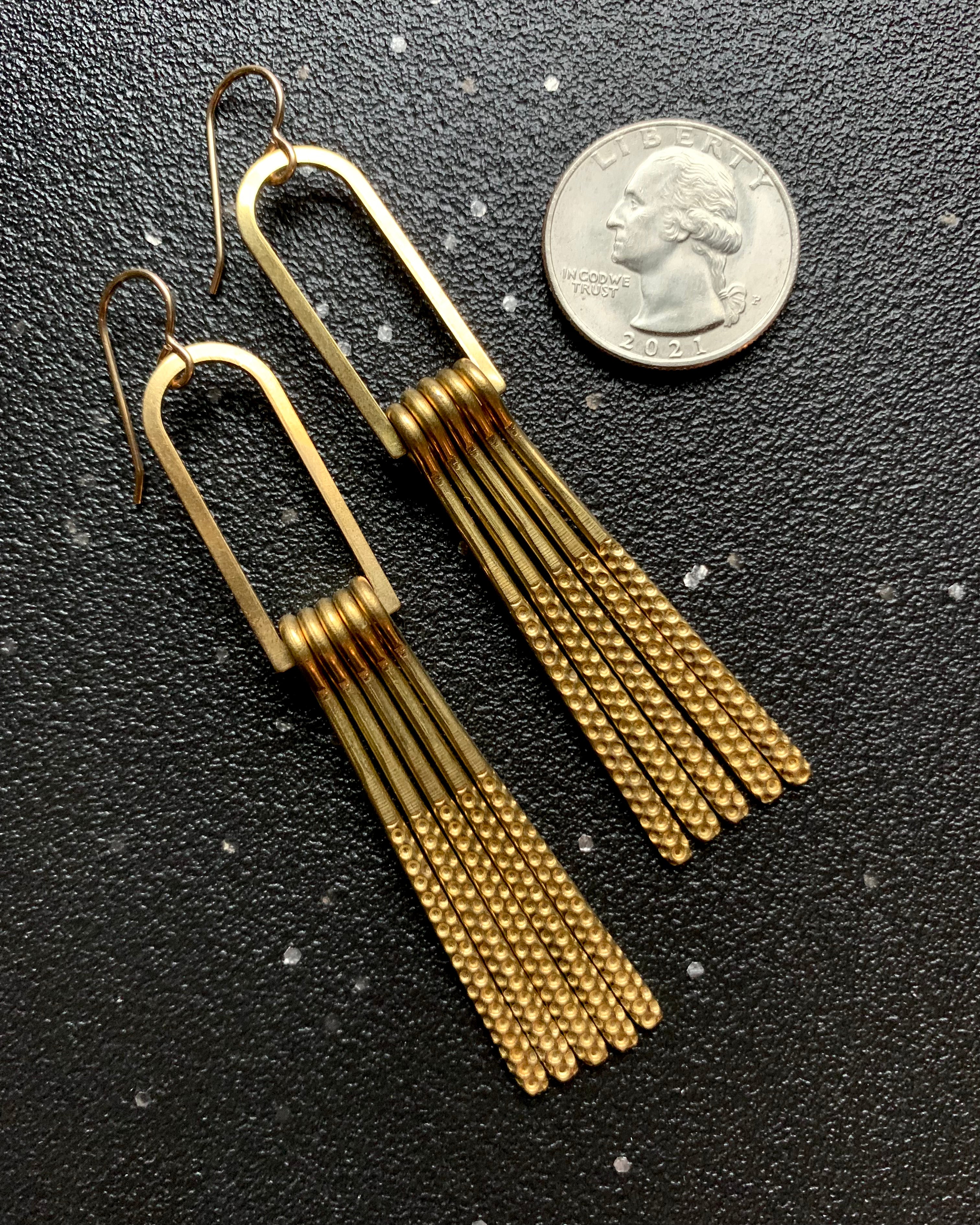 • FRINGE BENEFITS-6 • gold mixed metal dangle earrings