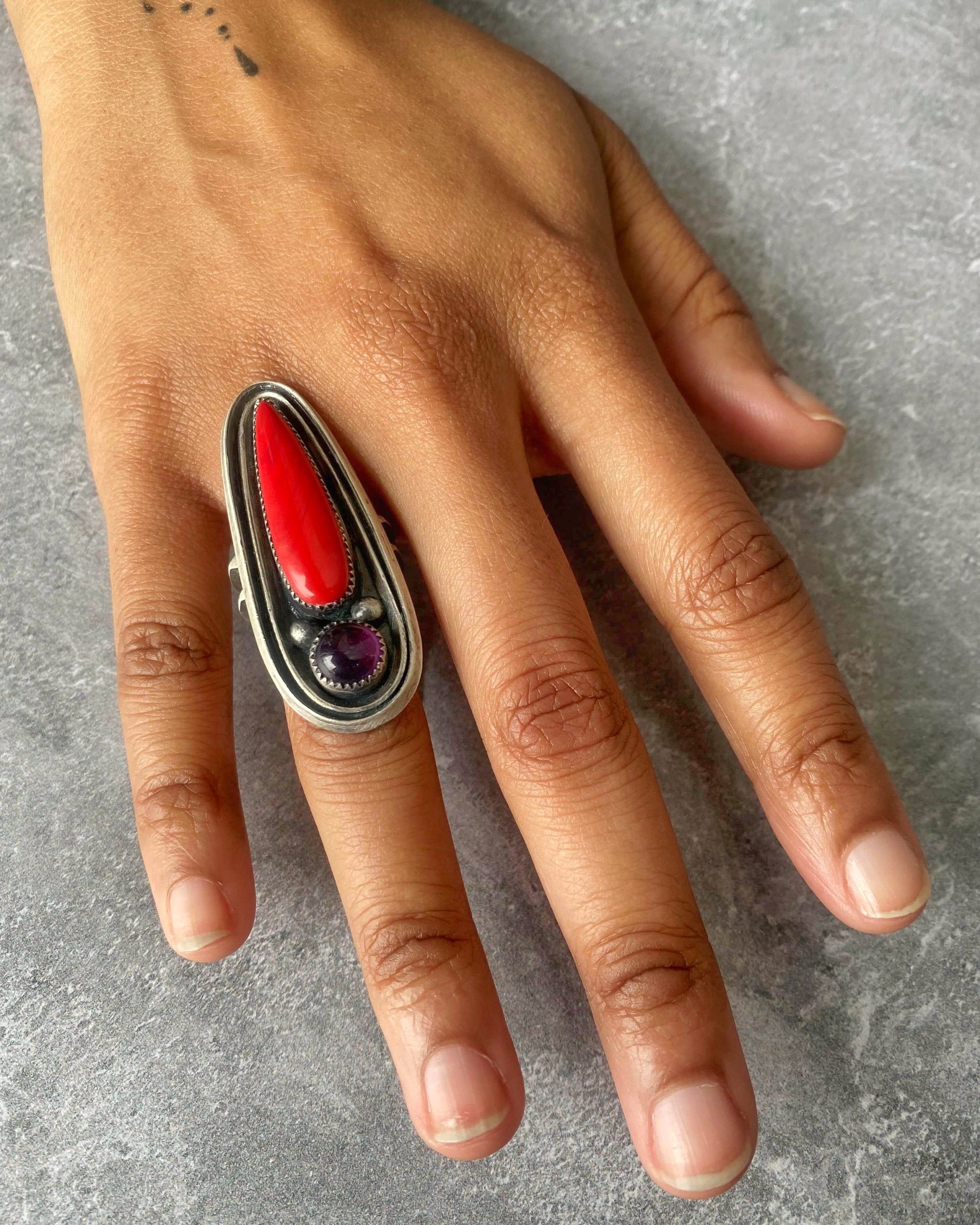 • FLAMEKEEPER • amethyst, rosarita + silver ring