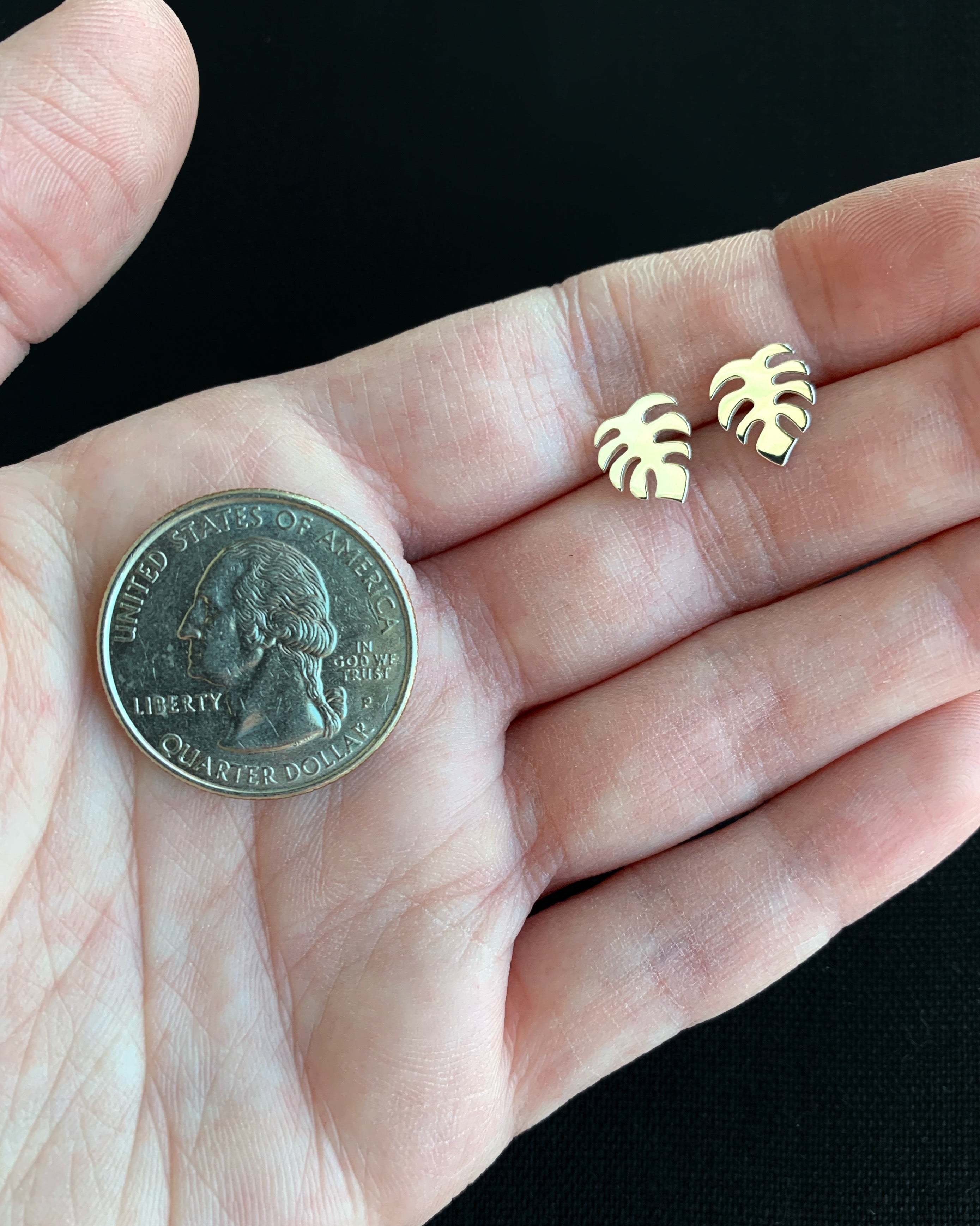 •SMALL FLAT MONSTERA• recycled silver stud earrings