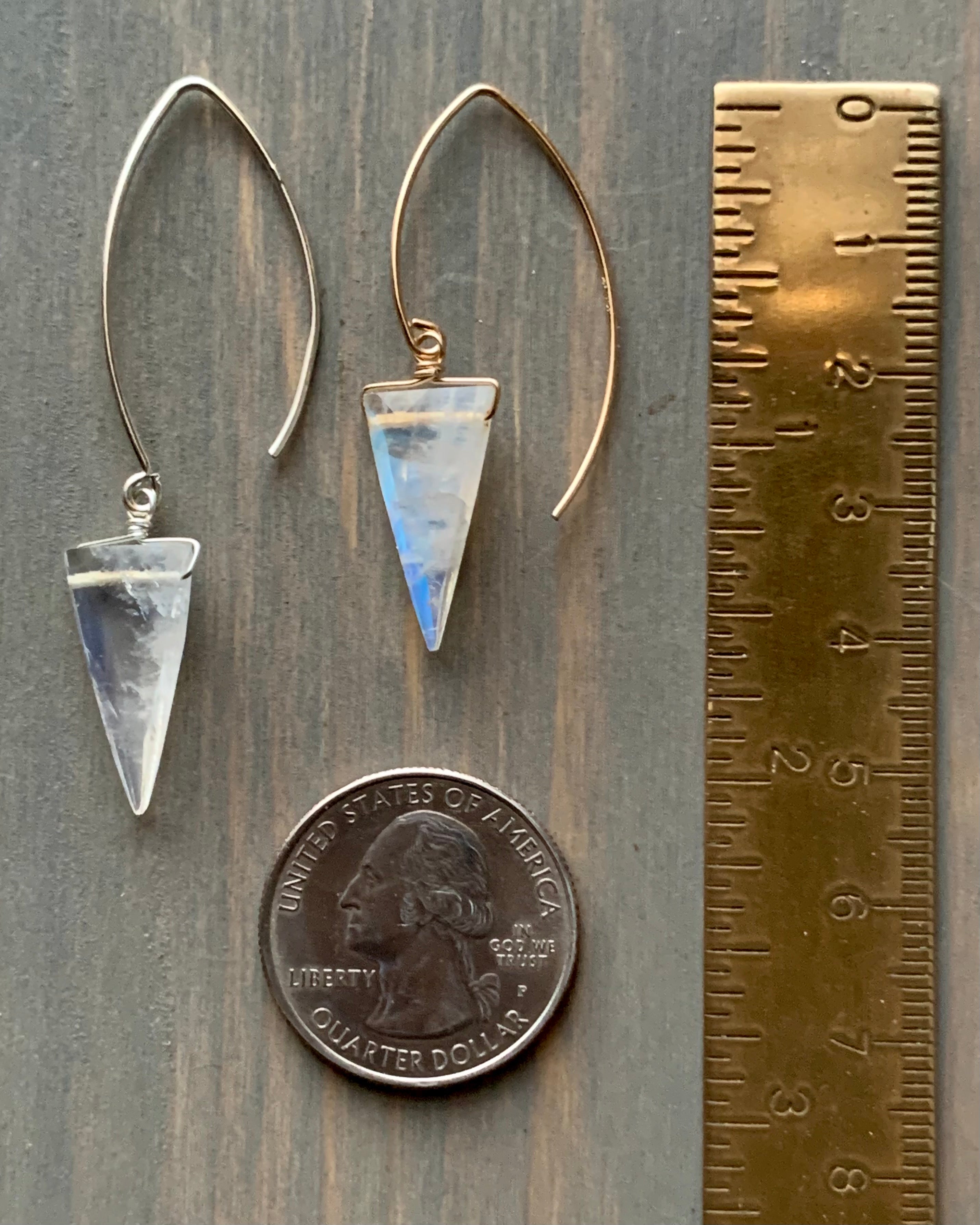 • STRAY - FANGS • rainbow moonstone simple silver or gold earrings