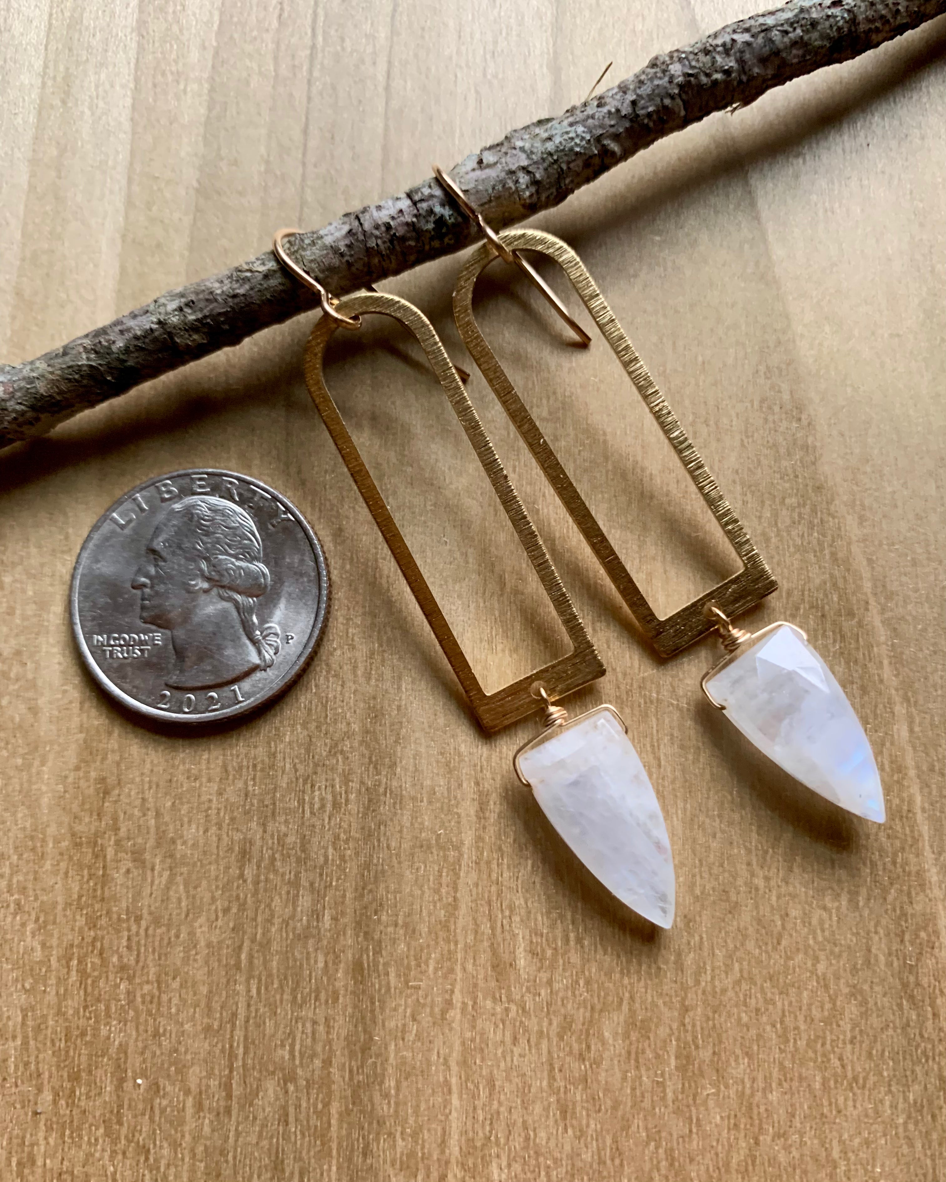 • PORTAL • rainbow moonstone + gold mixed metal dangle earrings