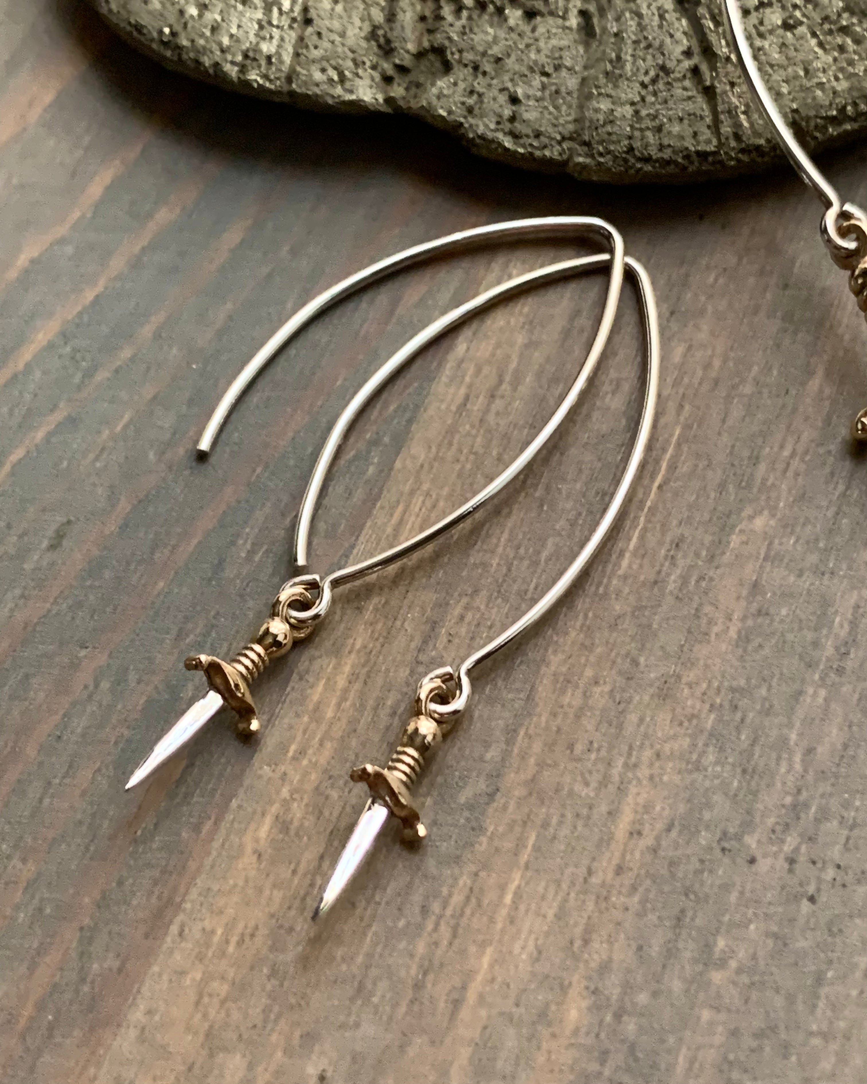 • DELICATE LIKE A DAGGER • small or large mixed metal dangle earrings