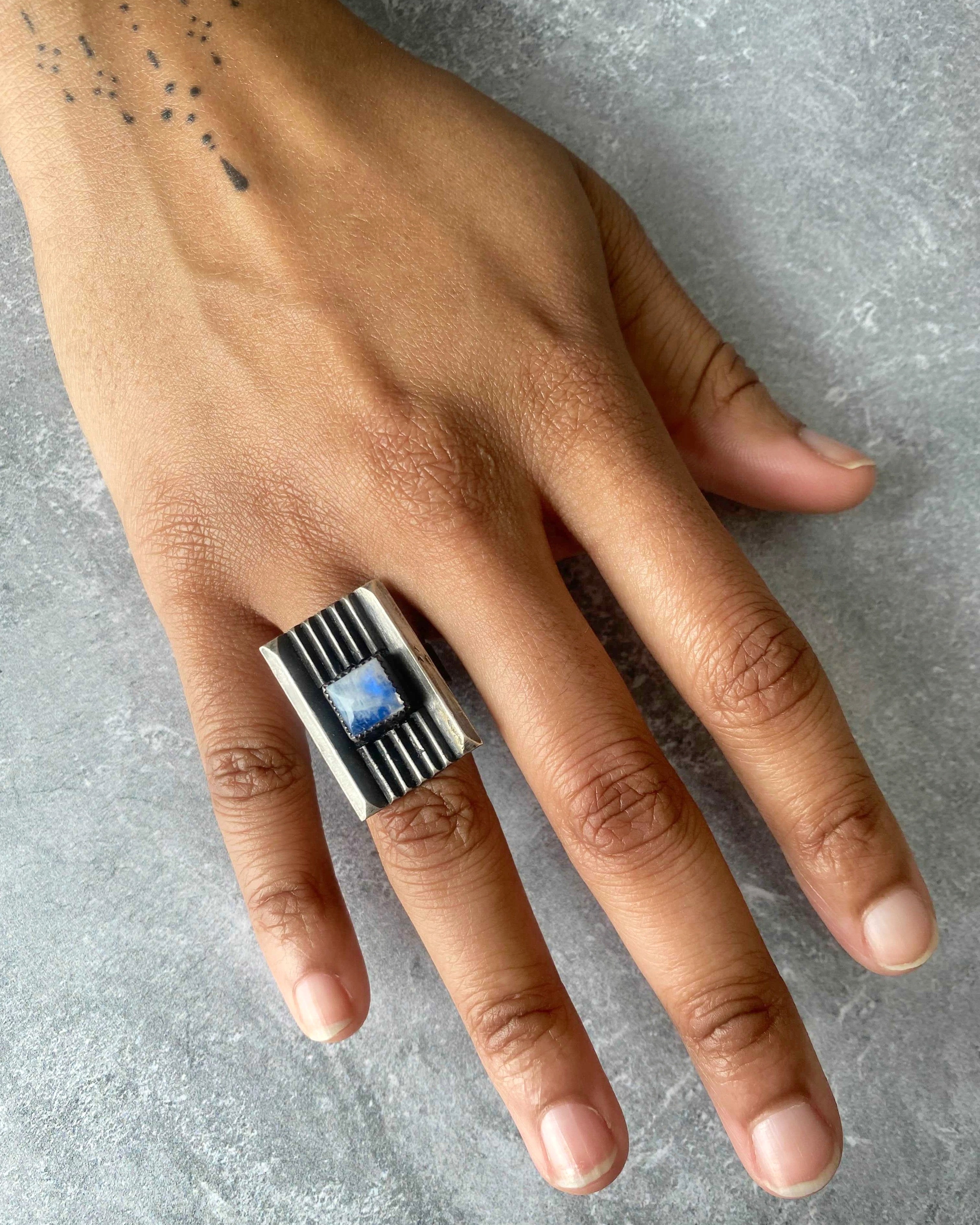 • MINI TALISMAN • rainbow moonstone + silver ring