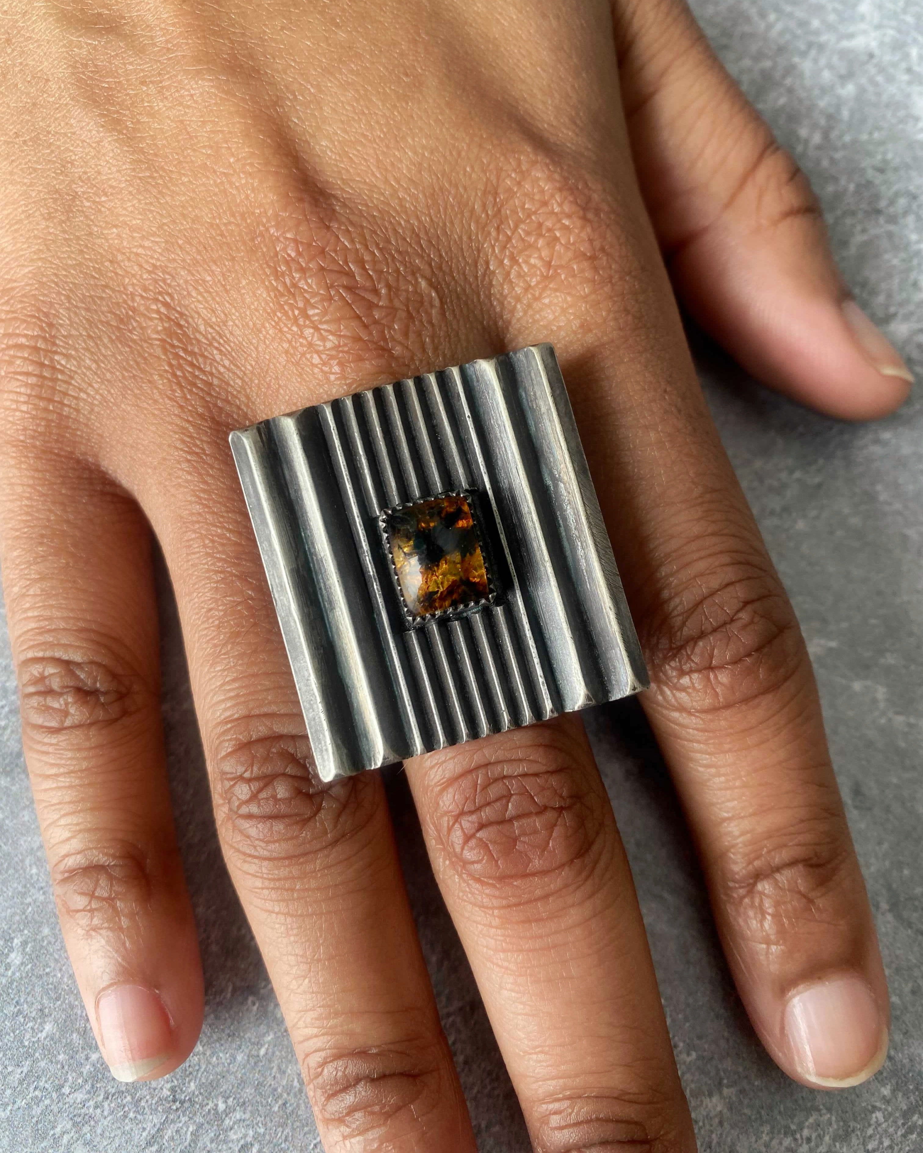 •TALISMAN• amber + silver ring (size 8)