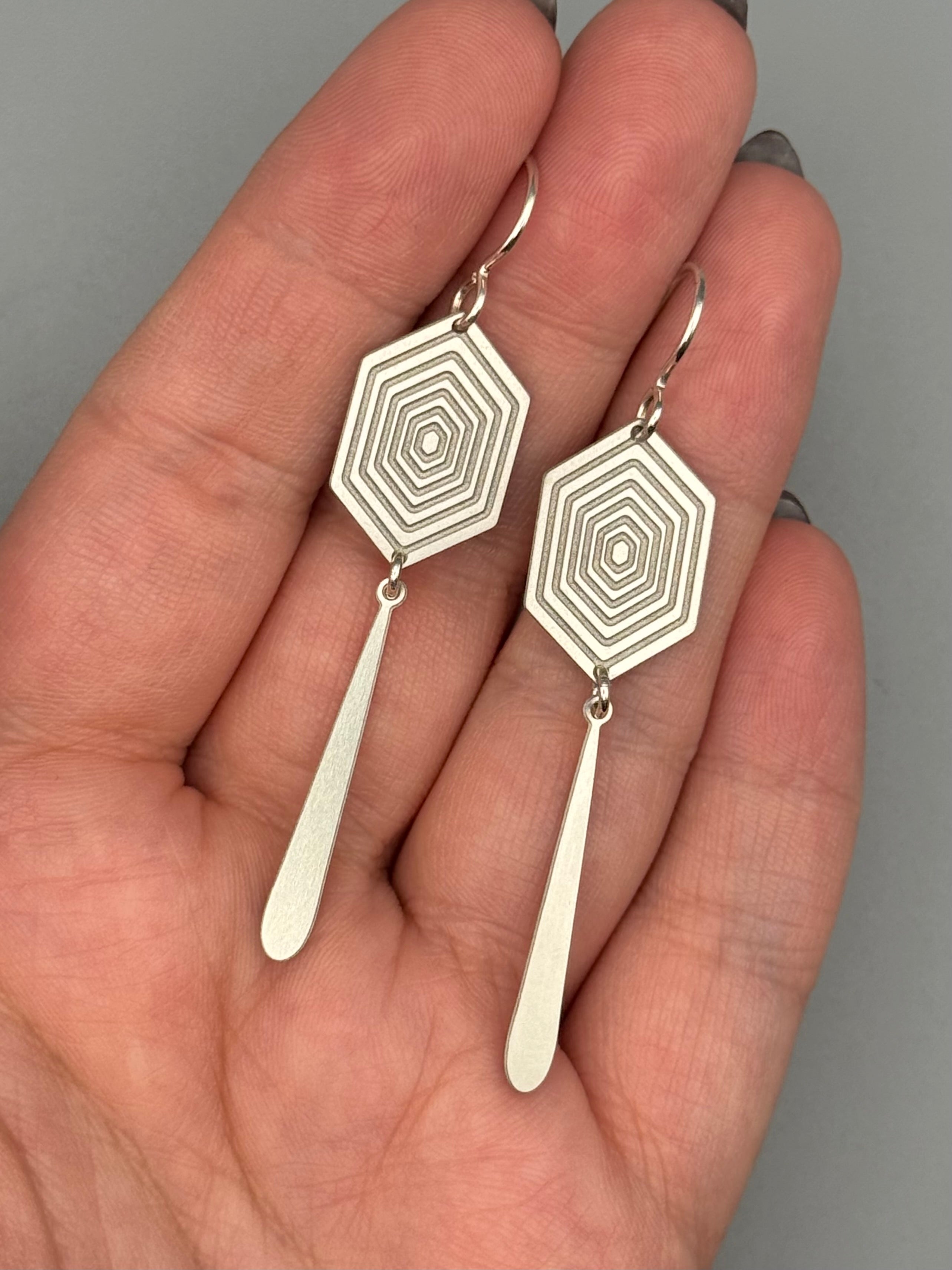 •HEX DROPS• silver dangle earrings