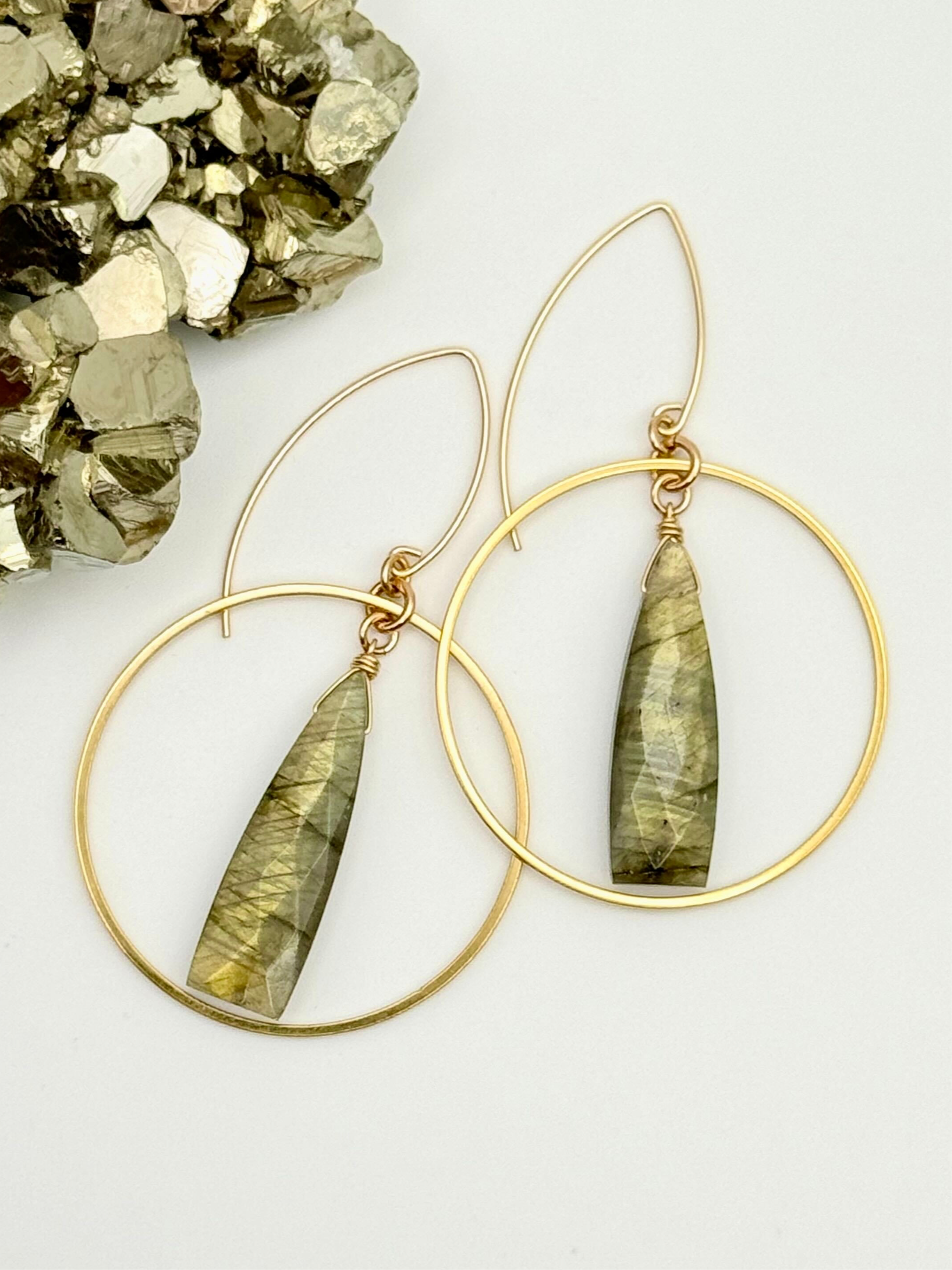 •ECLIPSED• labradorite + gold hoop earrings