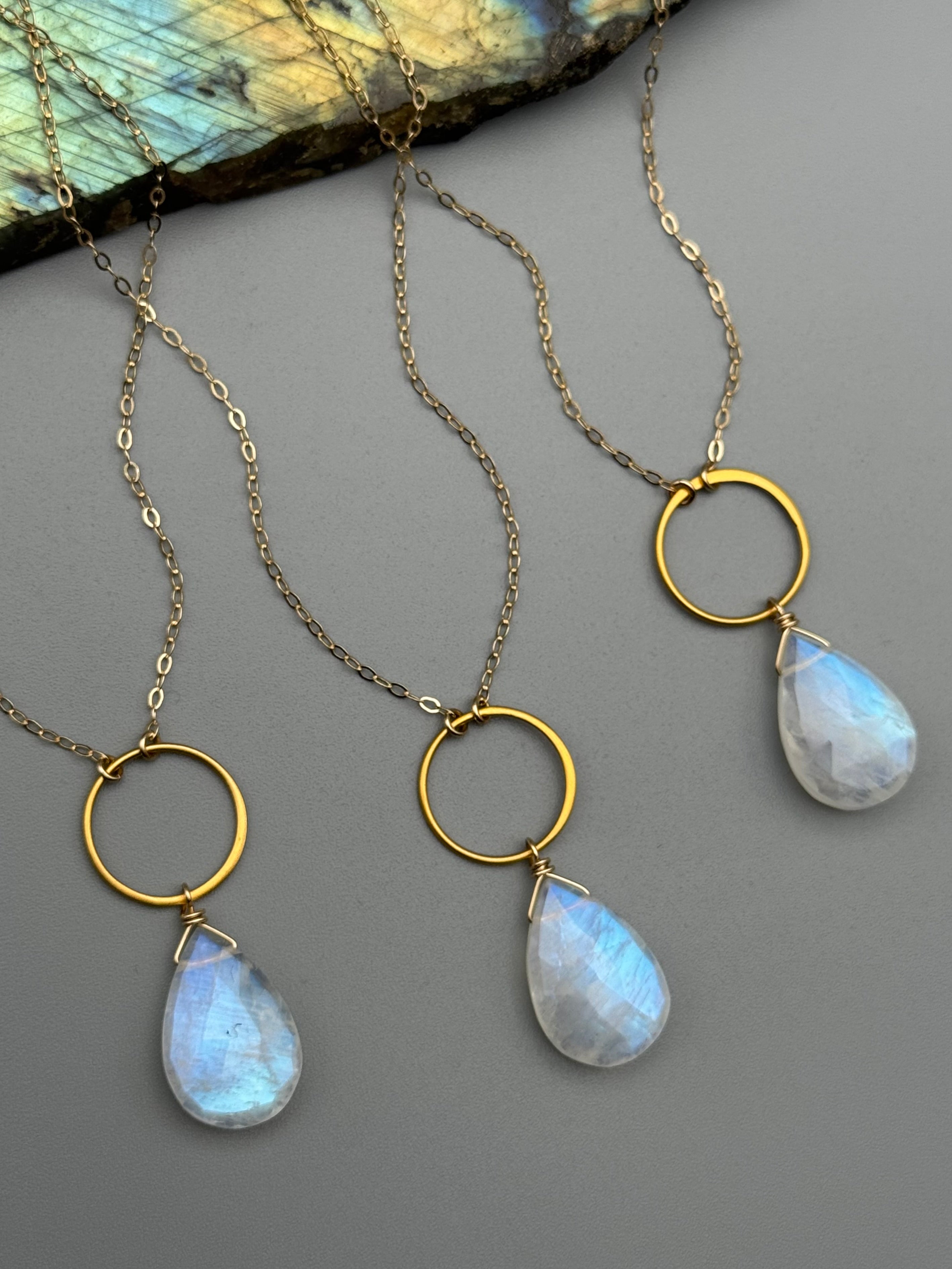 •LUNA• rainbow moonstone + gold necklace (various lengths)
