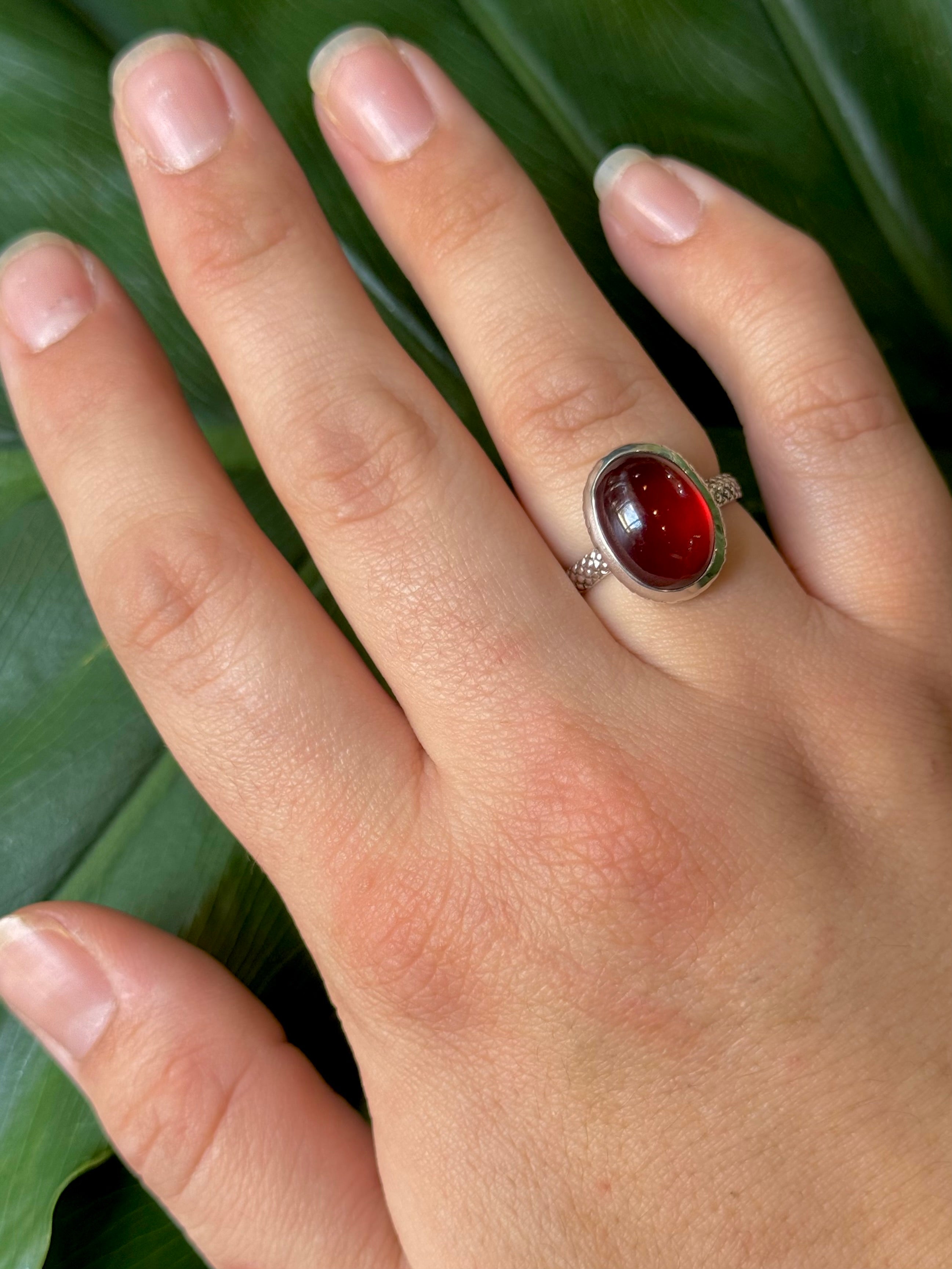 •HESSONITE GARNET - SNAKE BAND• beveled bezel silver ring (various sizes)