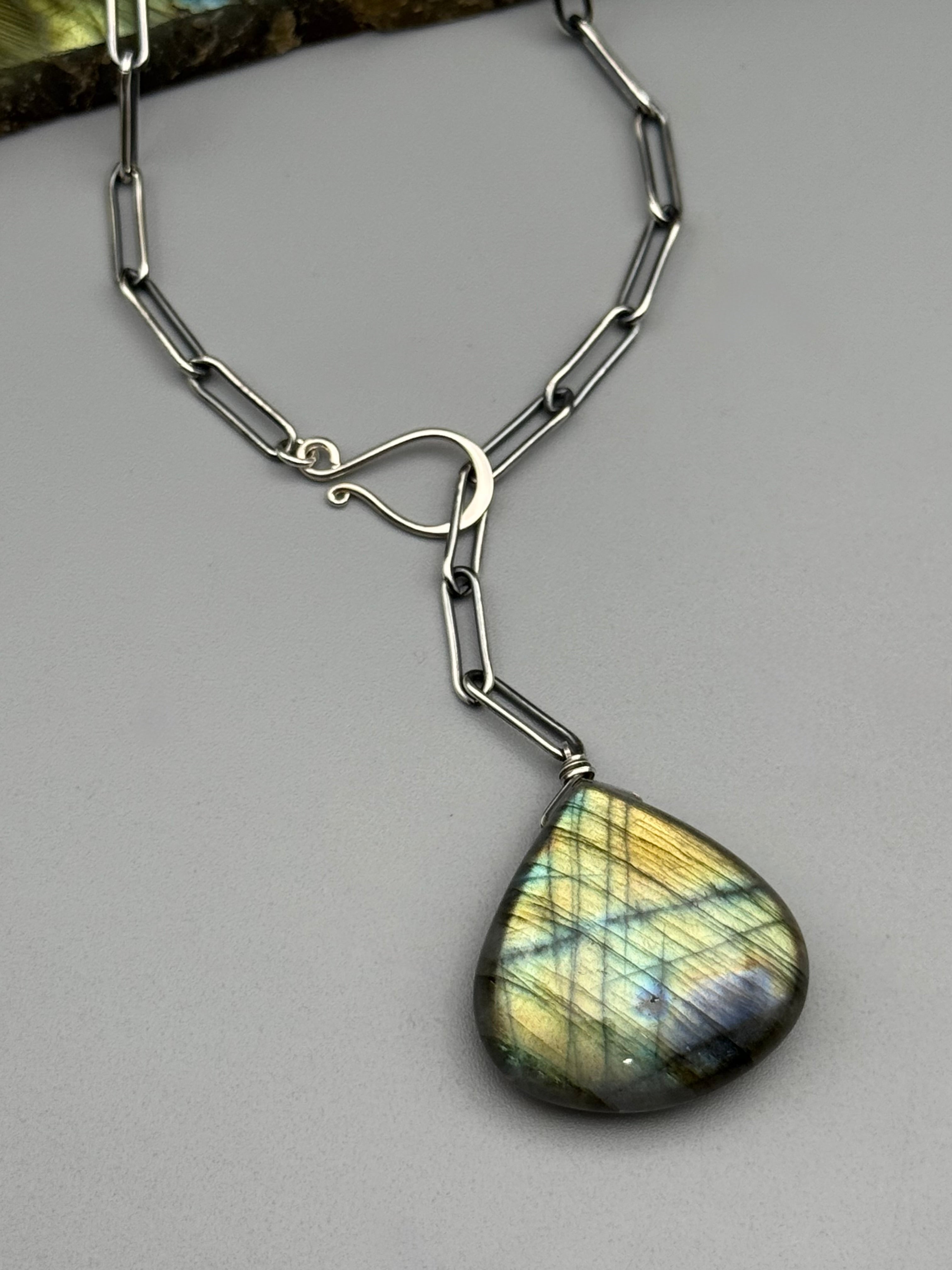 •LINKED• labradorite + oxidized silver necklace (ADJ to 19")