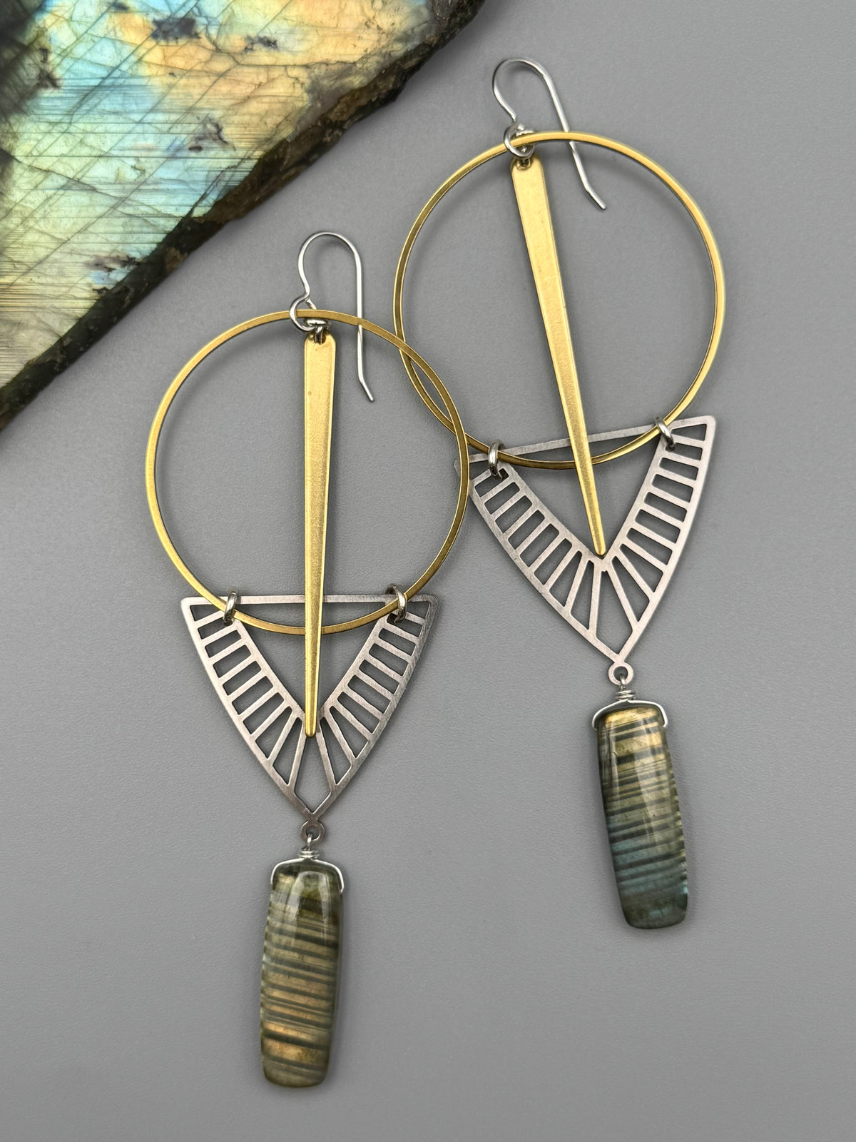 •STELLAR• golden labradorite + mixed metal earrings