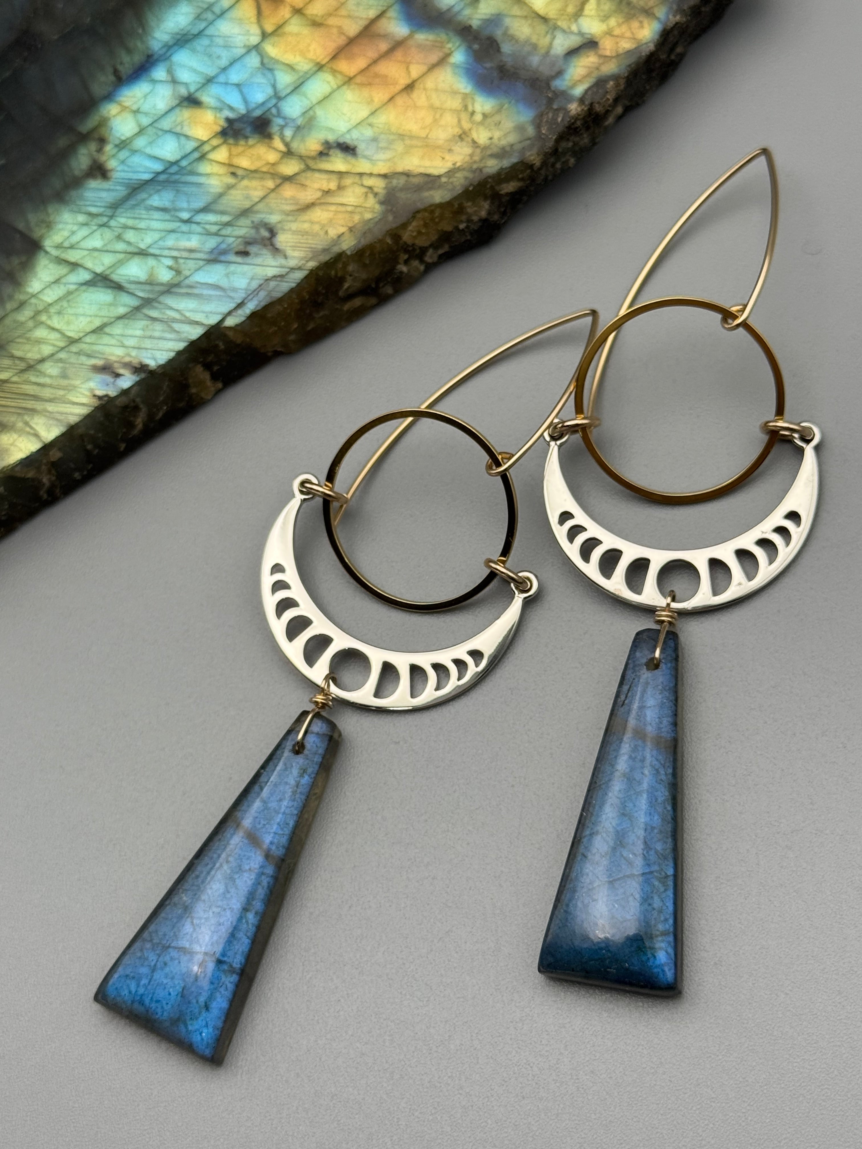•MOON SHADOWS• labradorite + mixed metal earrings