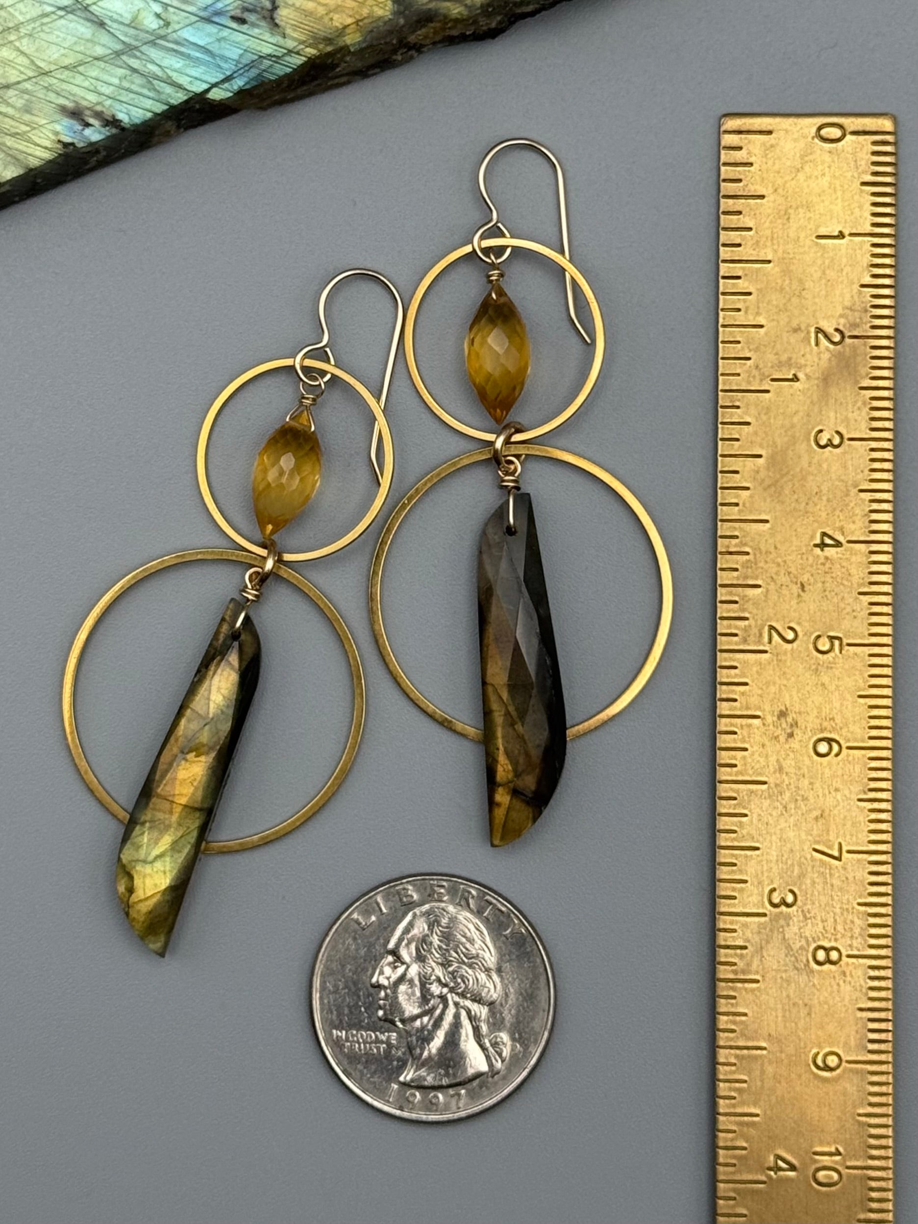 •EQUA-ORBIT• citrine + labradorite gold earrings