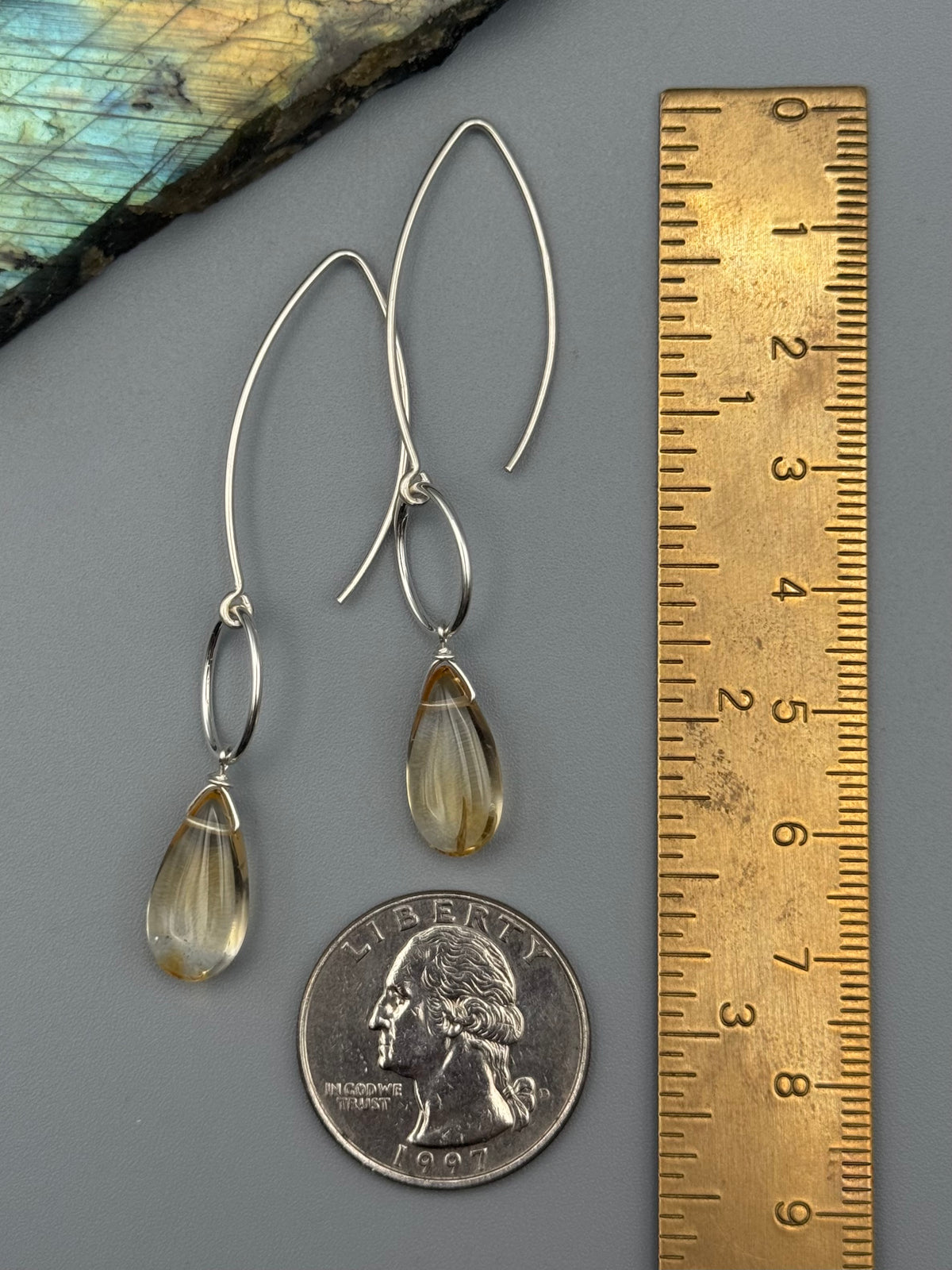 •IO• citrine tear + silver earrings