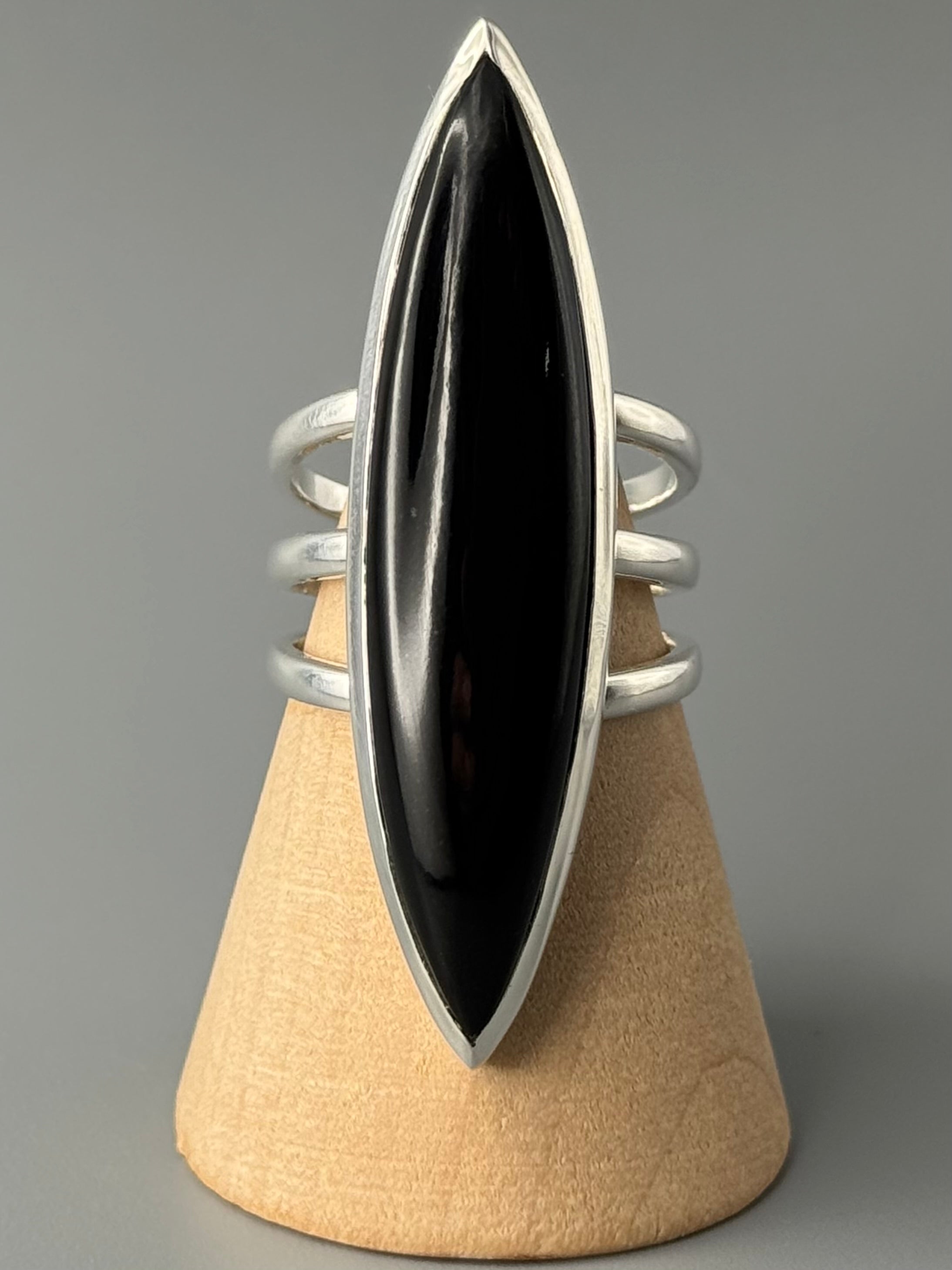 •BLACK ONYX - DEEP MARQUISE• split band silver ring (various sizes)