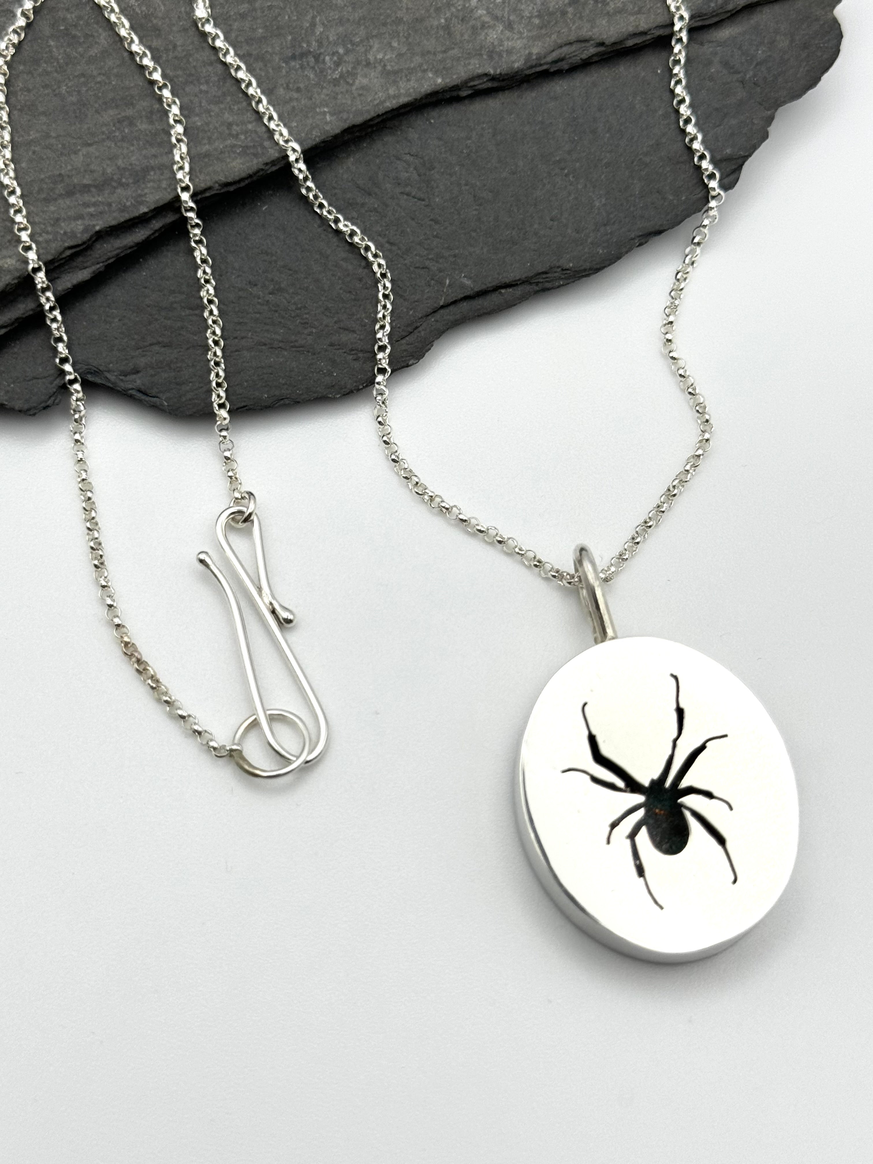 •WIDOW• spider shadowbox silver necklace (18" long)