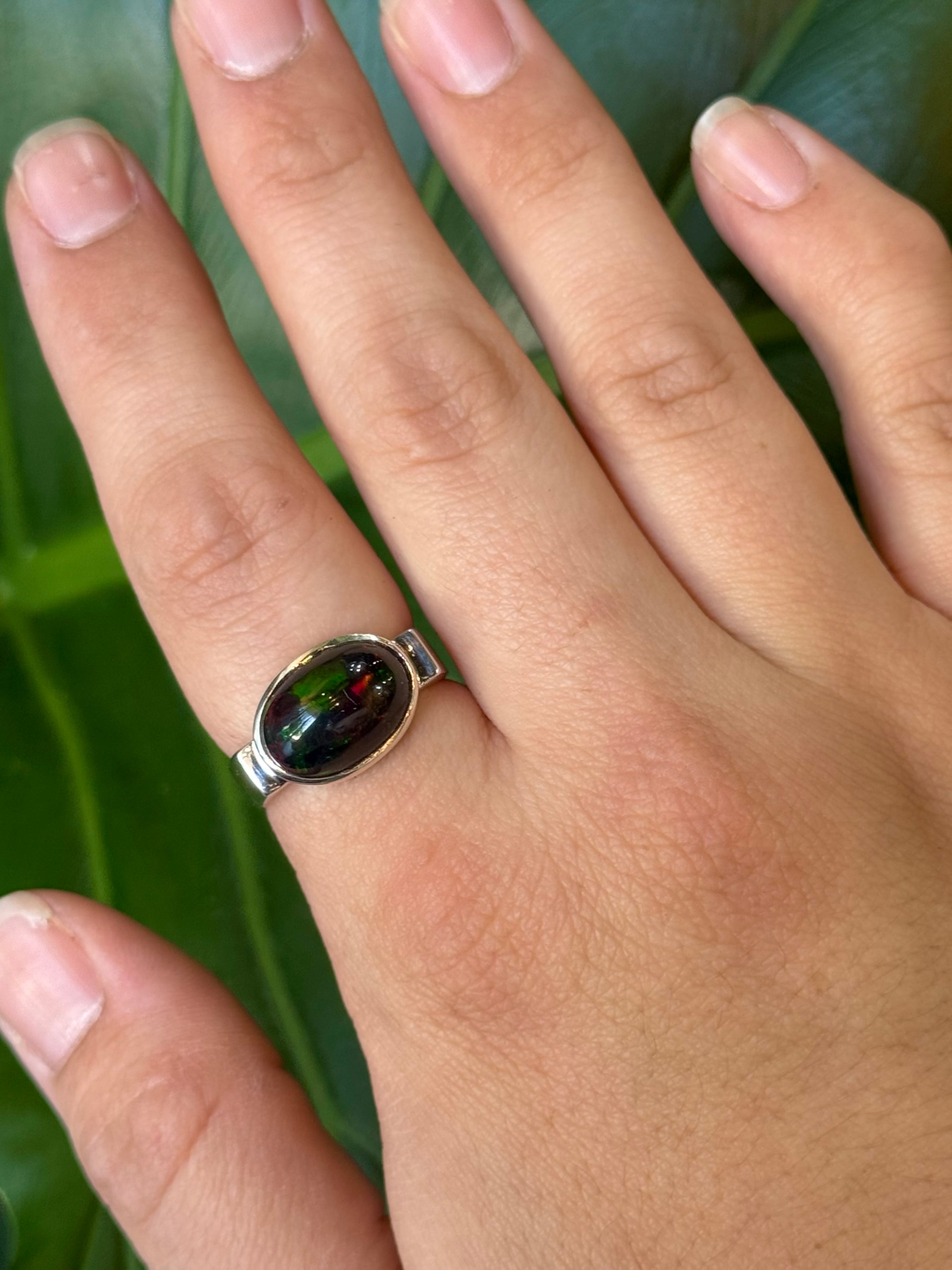 •ETHIOPIAN OPAL - MOD SIGNET• square band silver ring (size 9.25)