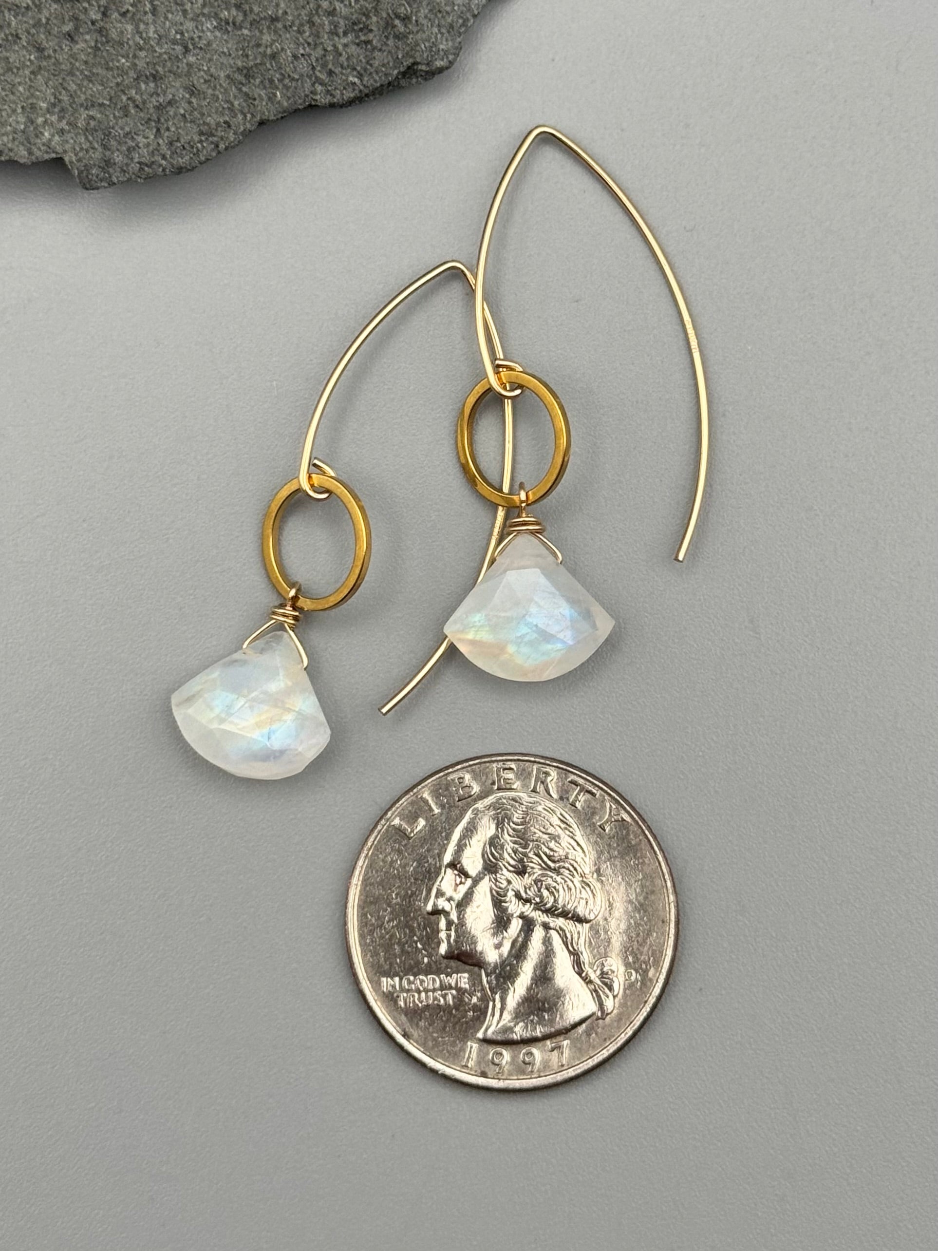 •IO• rainbow moonstone fan + gold earrings