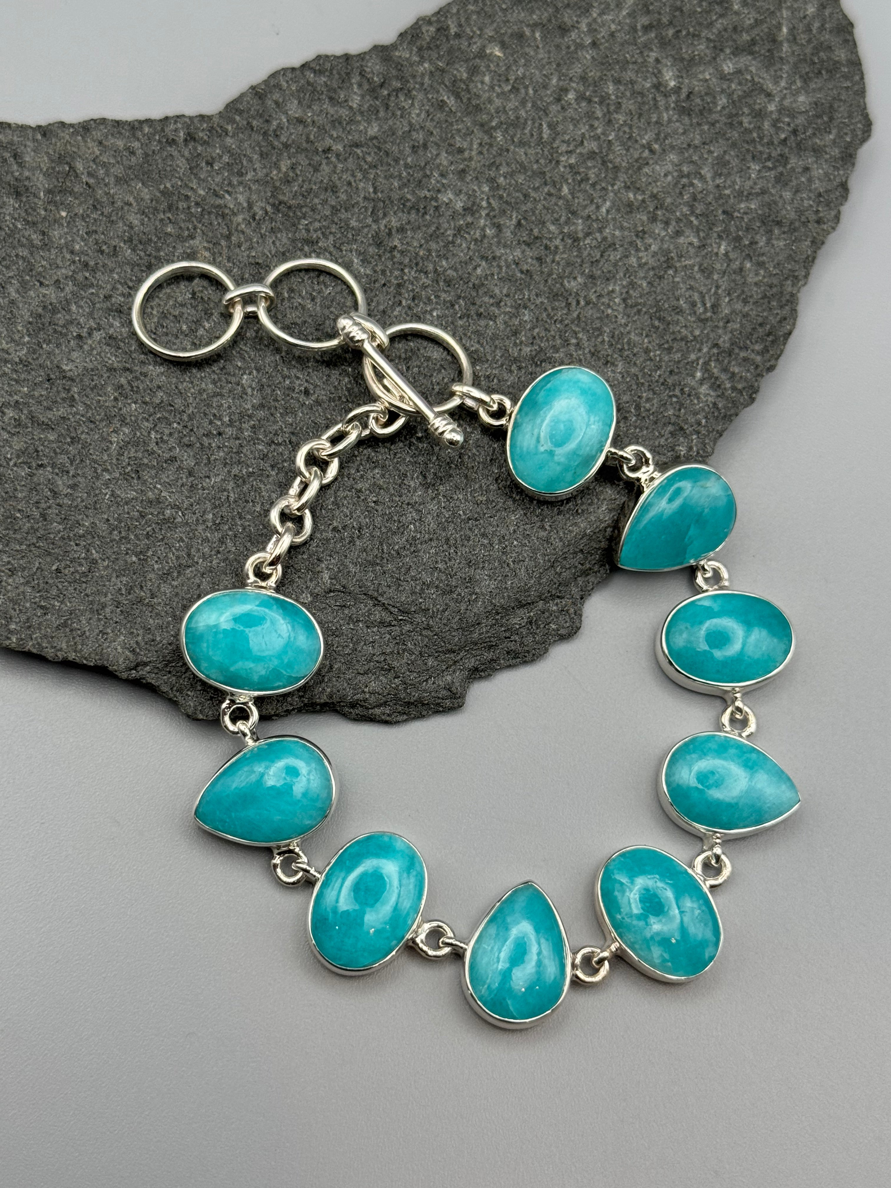 •AMAZONITE - GEO MIX• linked silver bracelet (7.25" - 8.5")