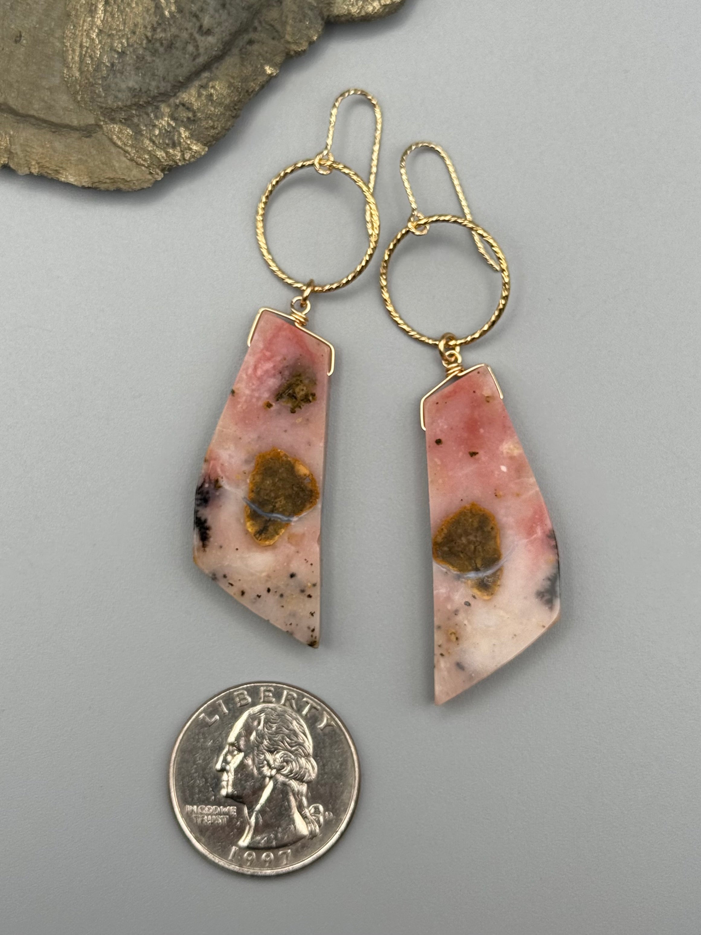 •LUNA• pink peruvian opal + gold earrings