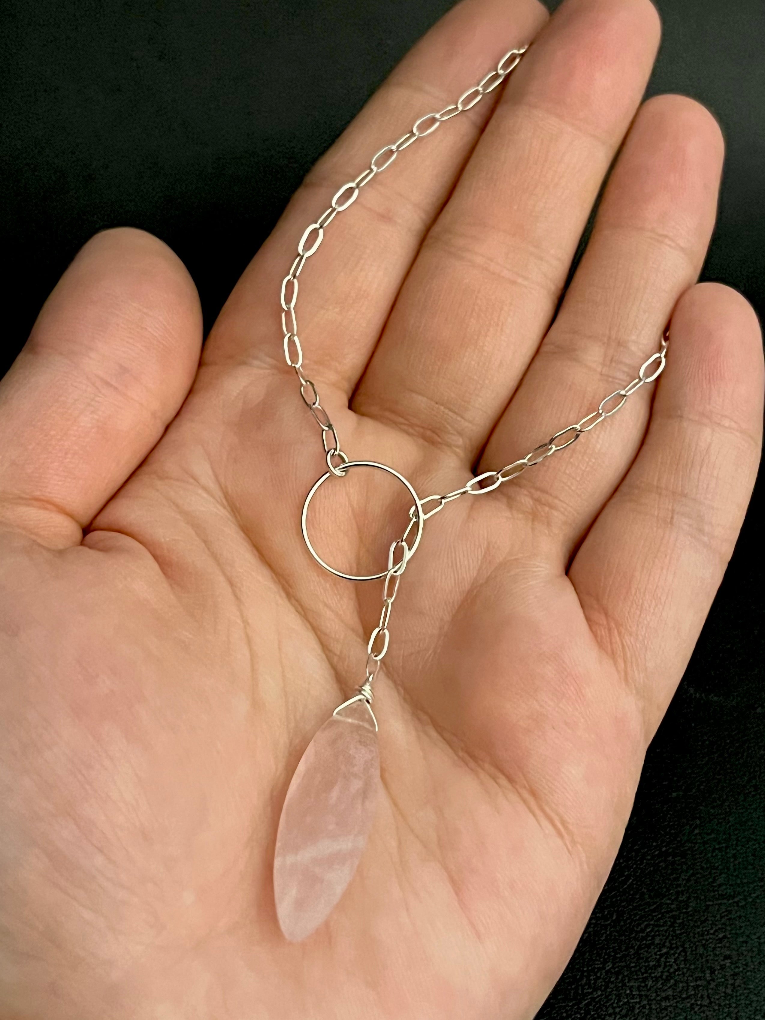 •LINKED LARIAT• rose quartz + silver necklace (20")