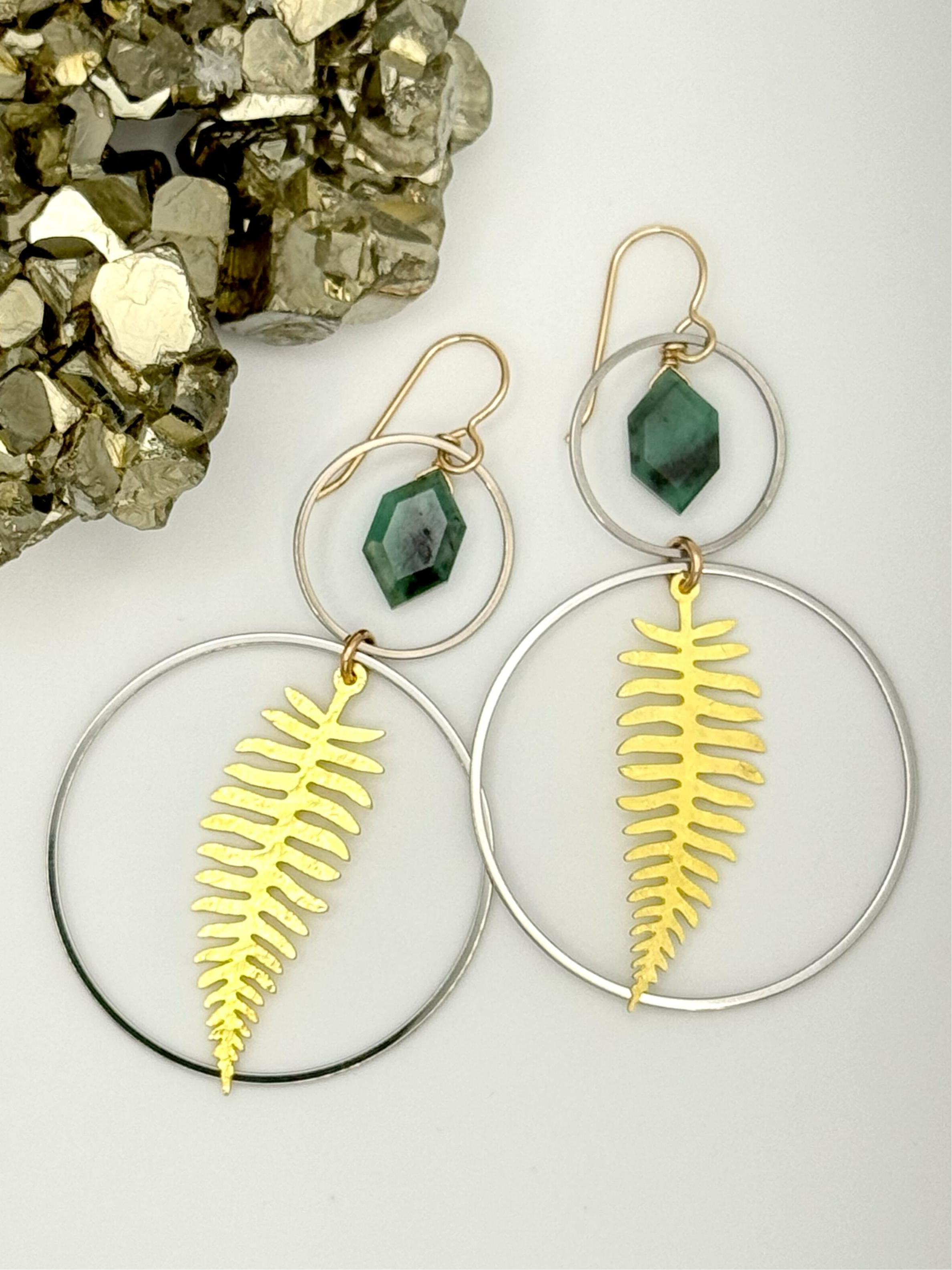 •UNDERSTORY HOOPS• emerald + mixed metal dangle earrings