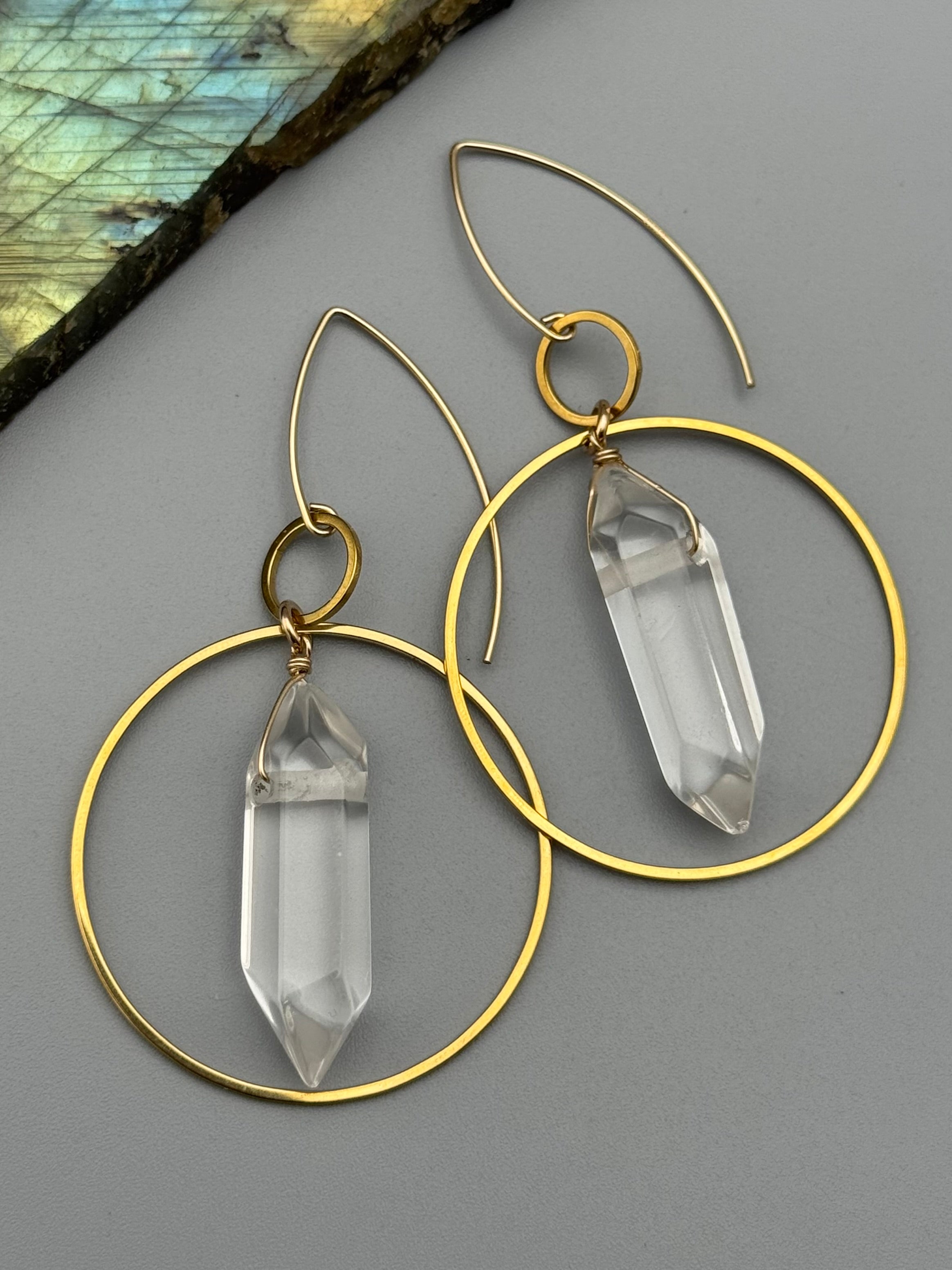 •EQUA-LUNA• double terminated quartz + gold earrings