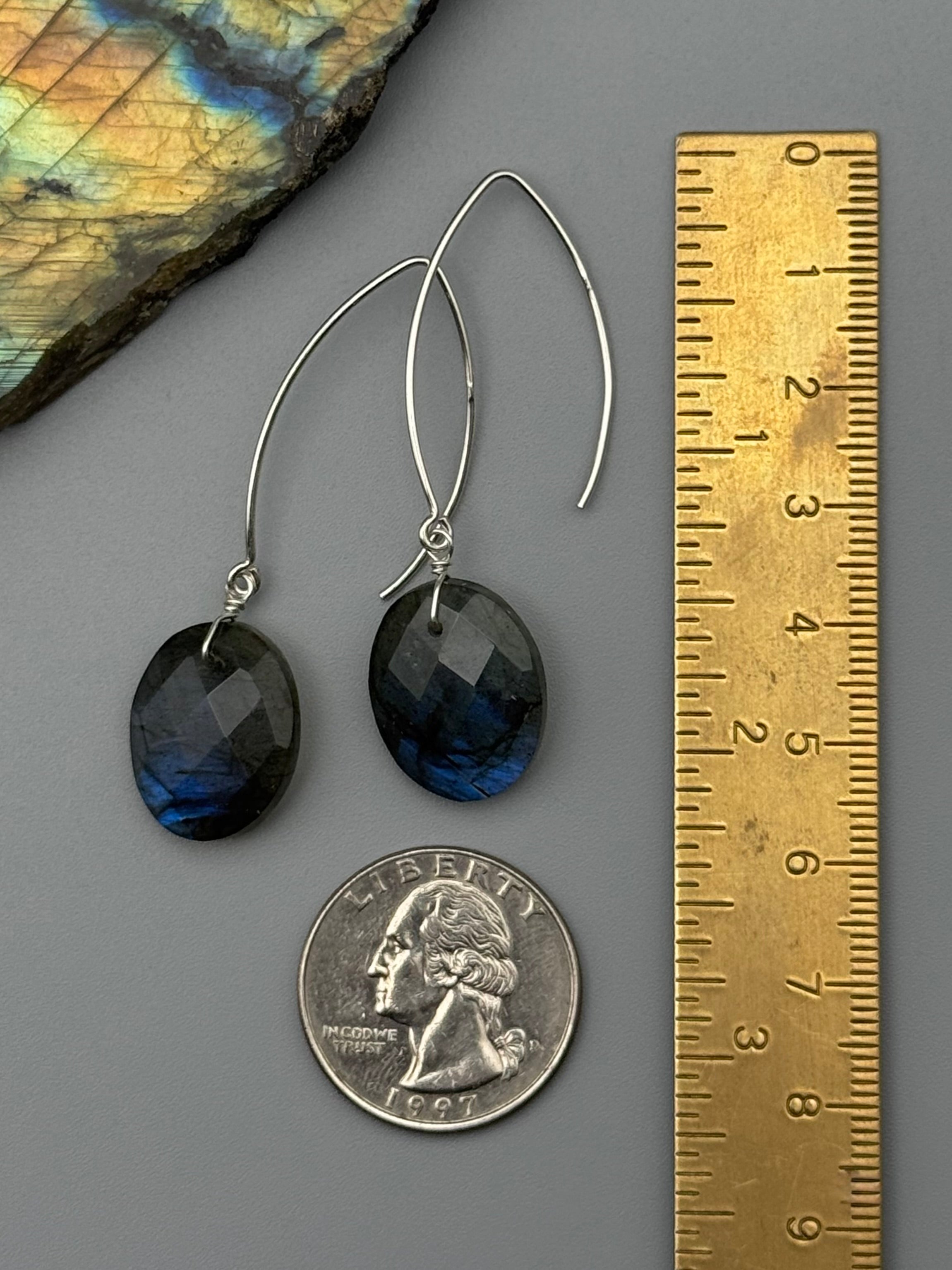 •STRAY• labradorite coin + silver earrings