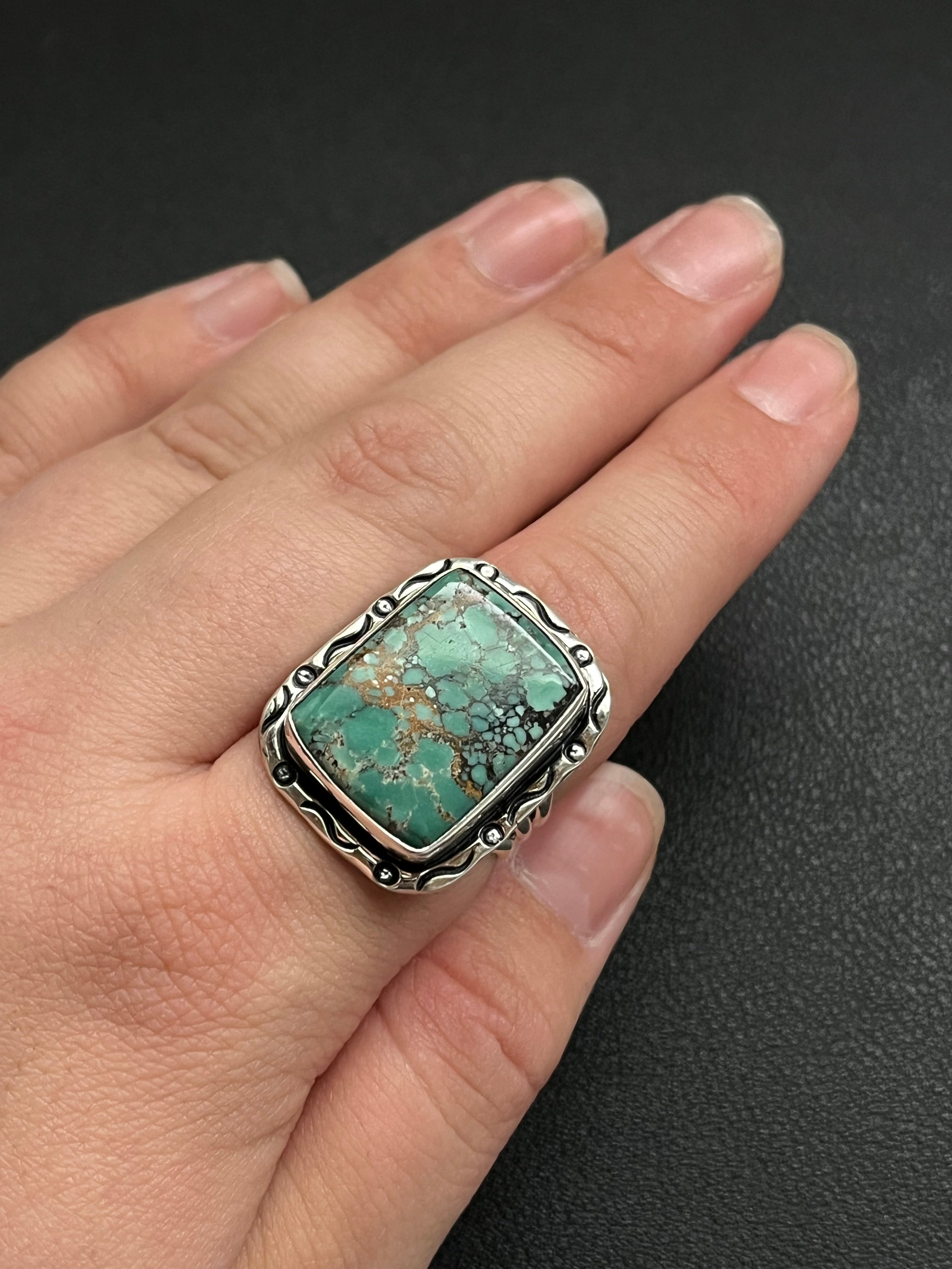 •CHINESE TURQUOISE• Navajo silver ring (size 9)