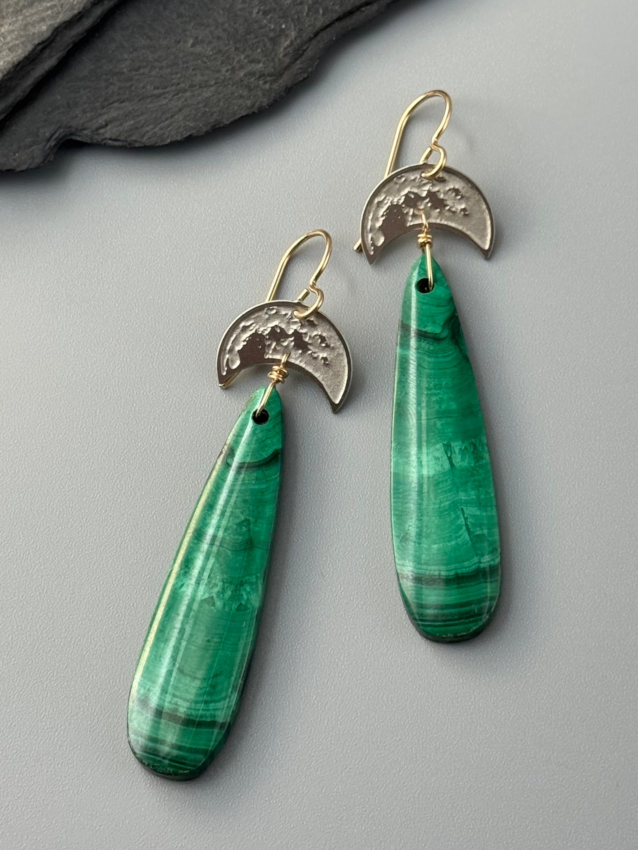 •CRATER MOON• congolese malachite + mixed metal earrings