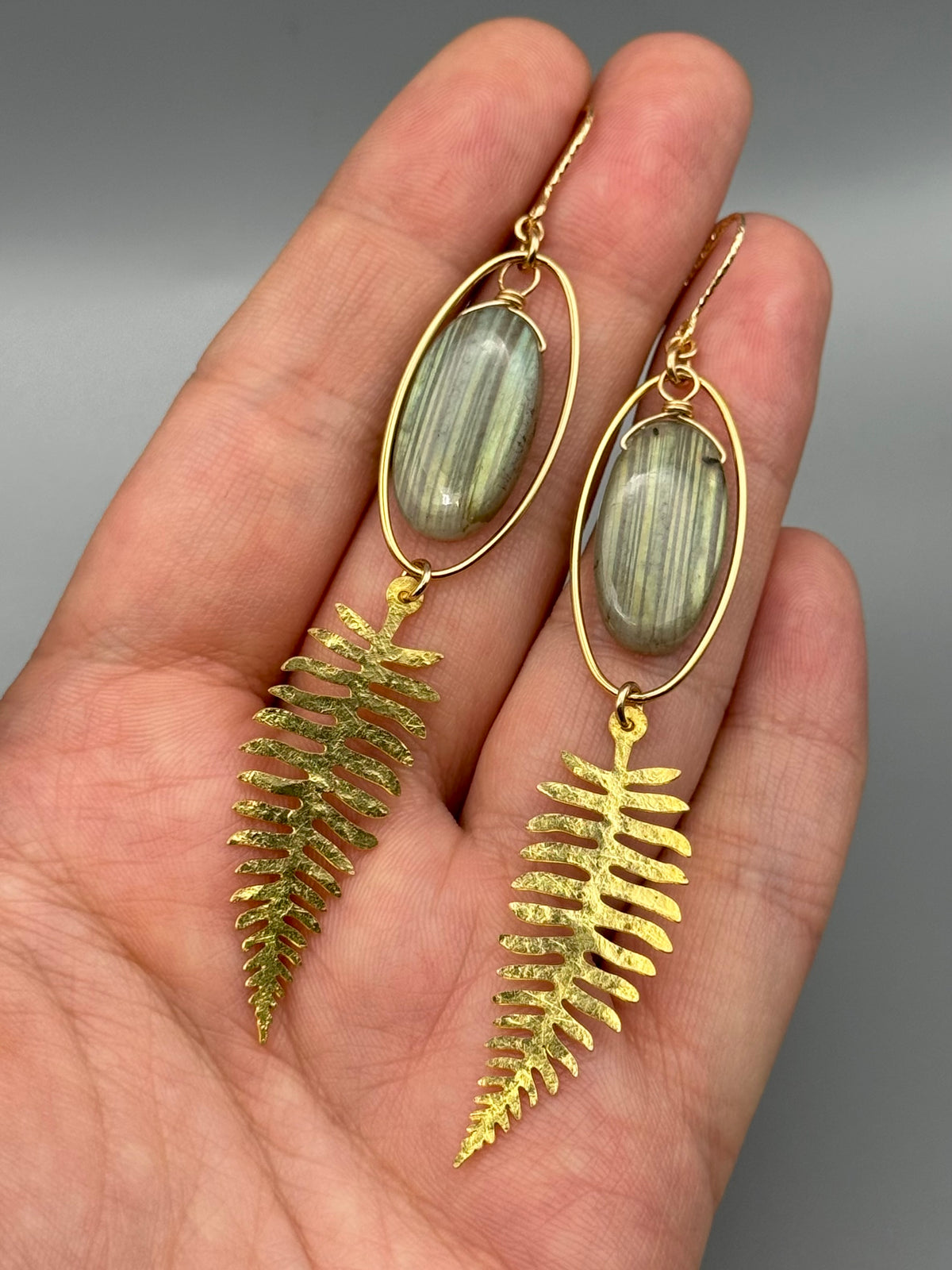 •FERNGULLY• golden labradorite oval + gold earrings