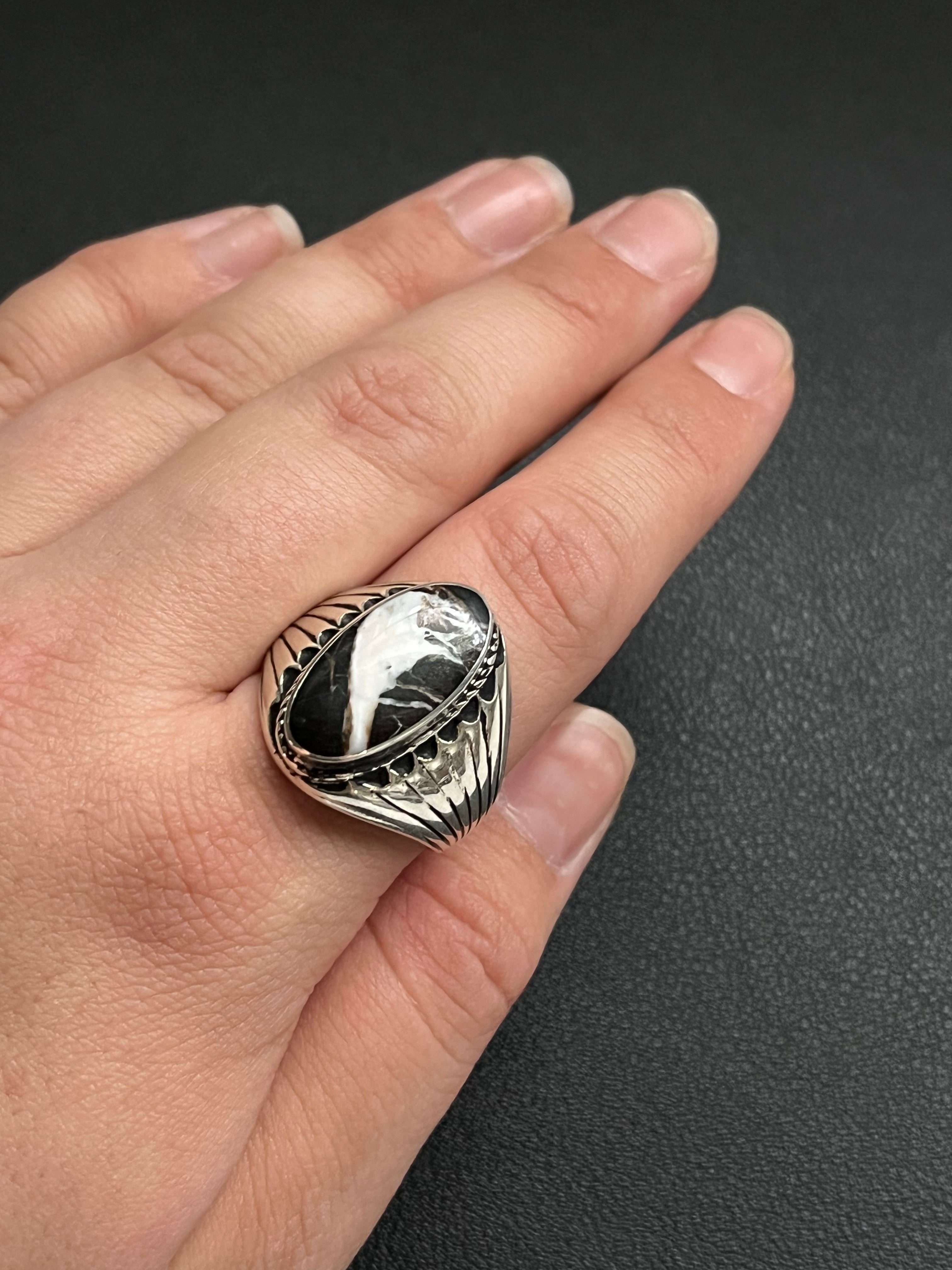 •WHITE BUFFALO TURQUOISE• Navajo silver ring (size 11.5)