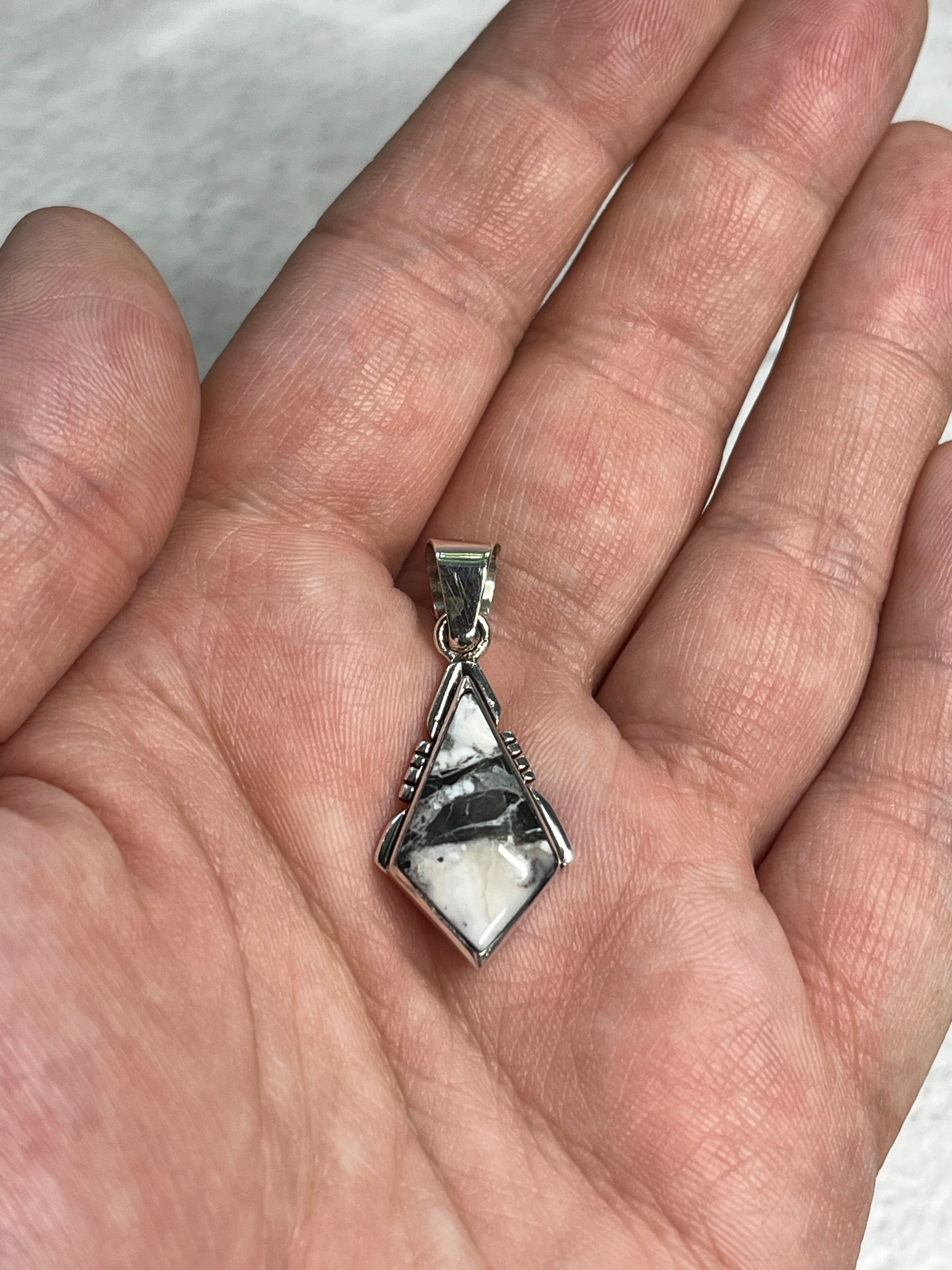 •WHITE BUFFALO TURQUOISE• Navajo silver kite pendant