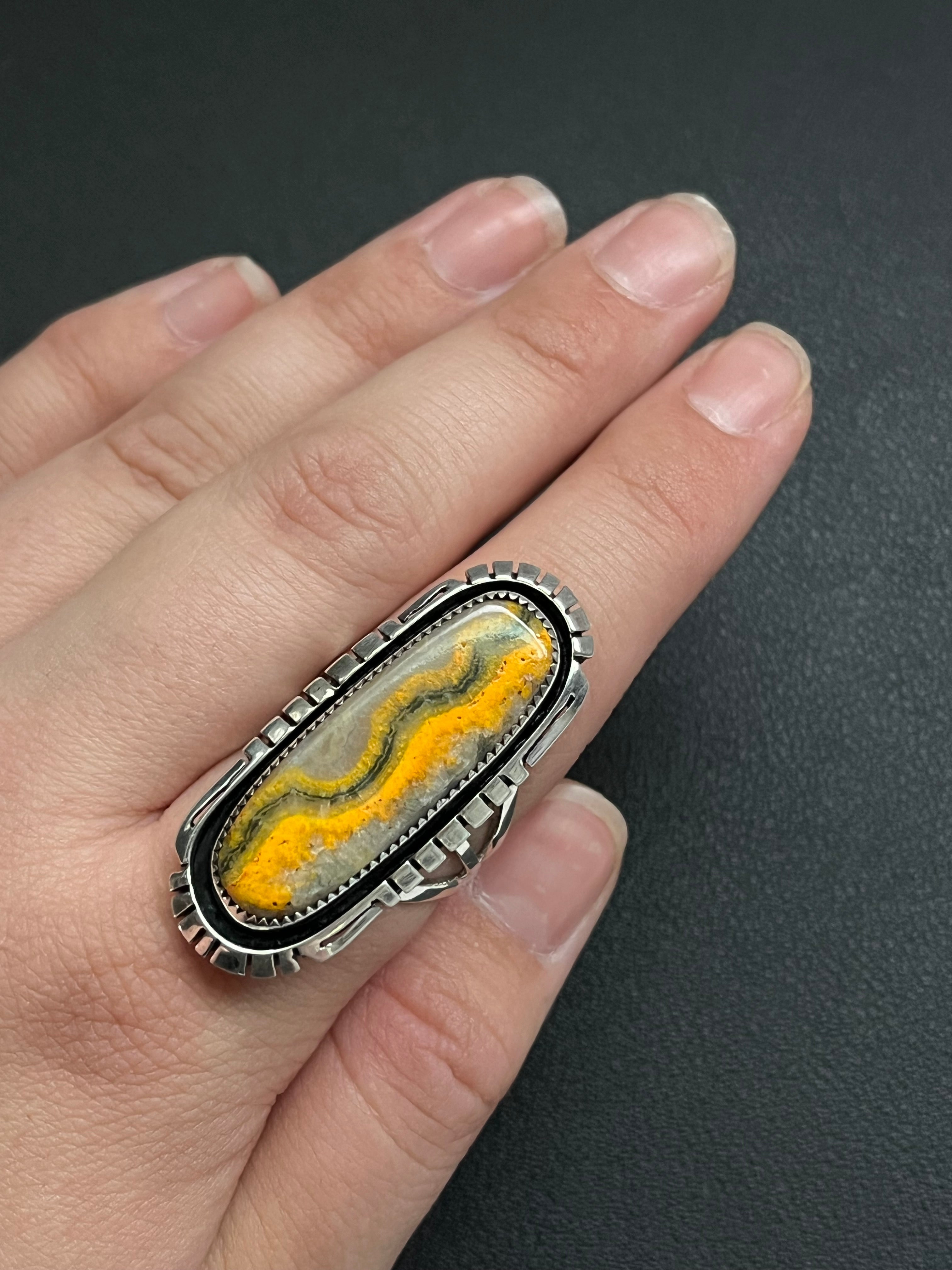 •BUMBLEBEE JASPER• Navajo silver ring (size 9.25)