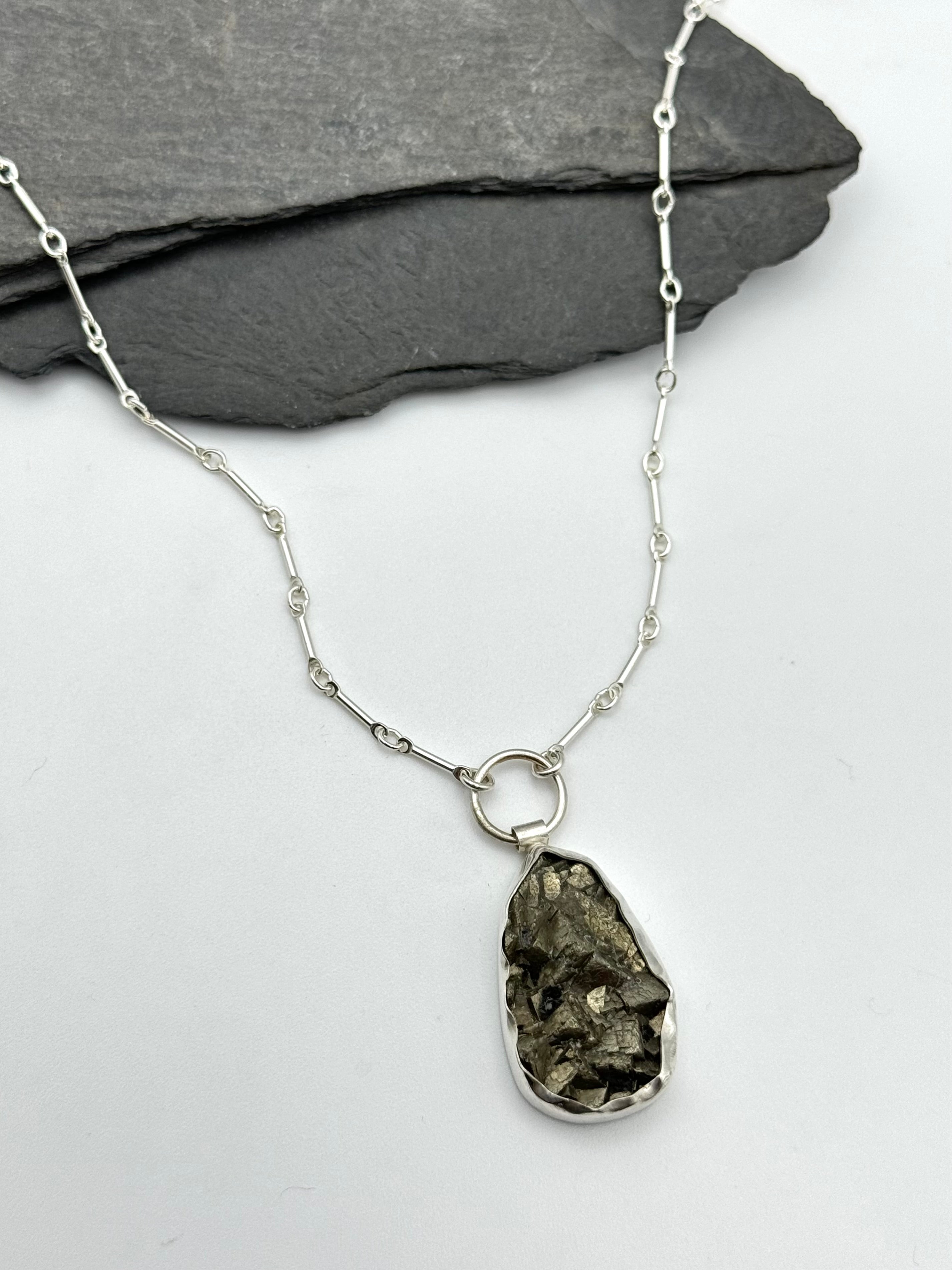 •SPIDER• pyrite + silver necklace (17"-20" long)